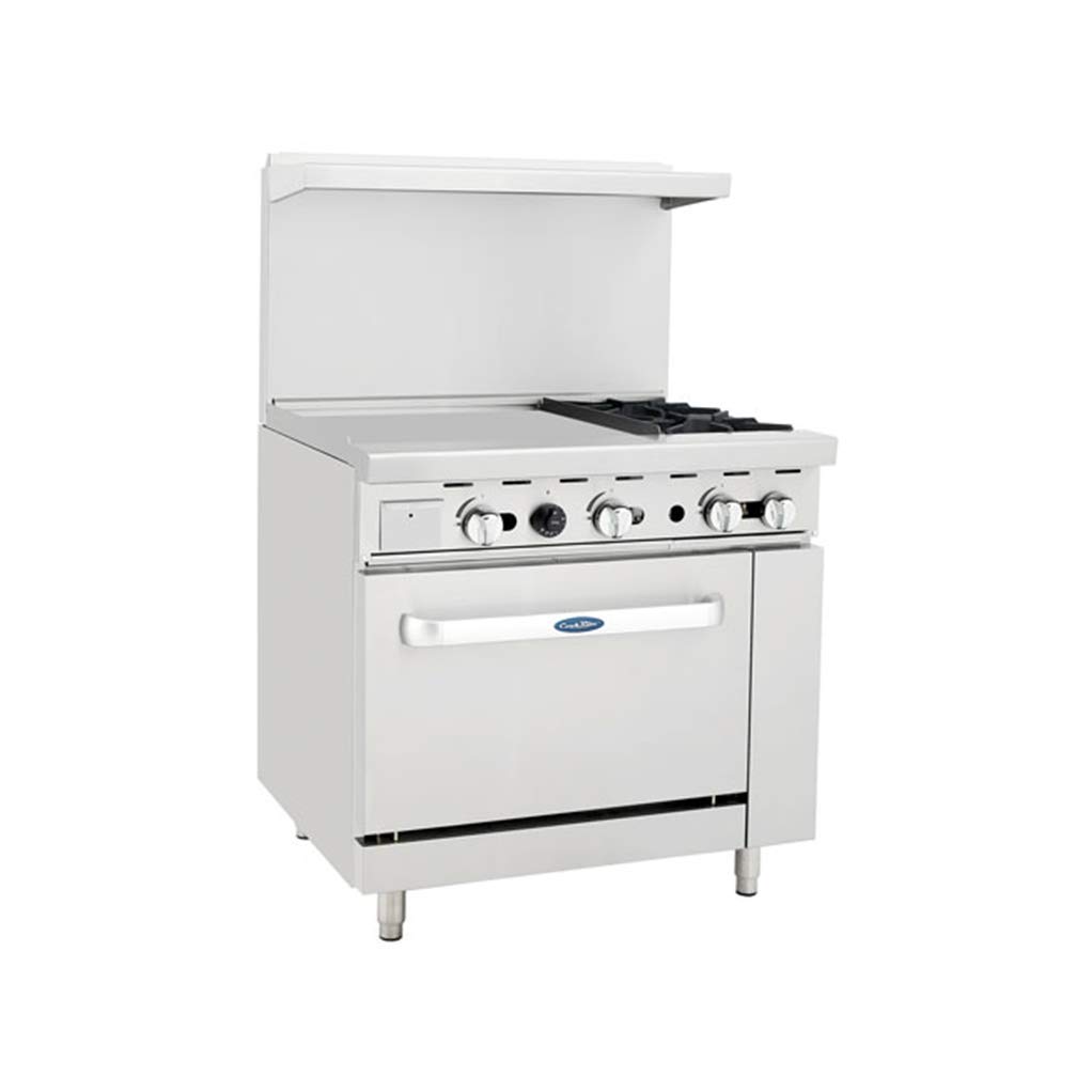 Atosa AGR 36-Inch Commercial Gas Range with 2 Burners & 24-Inch Griddle - Natural Gas (AGR-2B24GL-NG) - Perfect for Restaurants, Food Trucks, and Commercial Kitchens