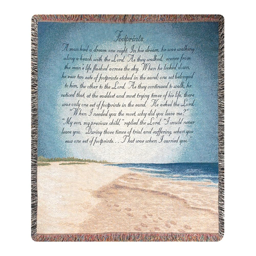 Footprints in the Sand Religious Tapestry Blanket 50x60 Inches - Soft Beach Scene Throw for Prayer, Meditation & Home Decor