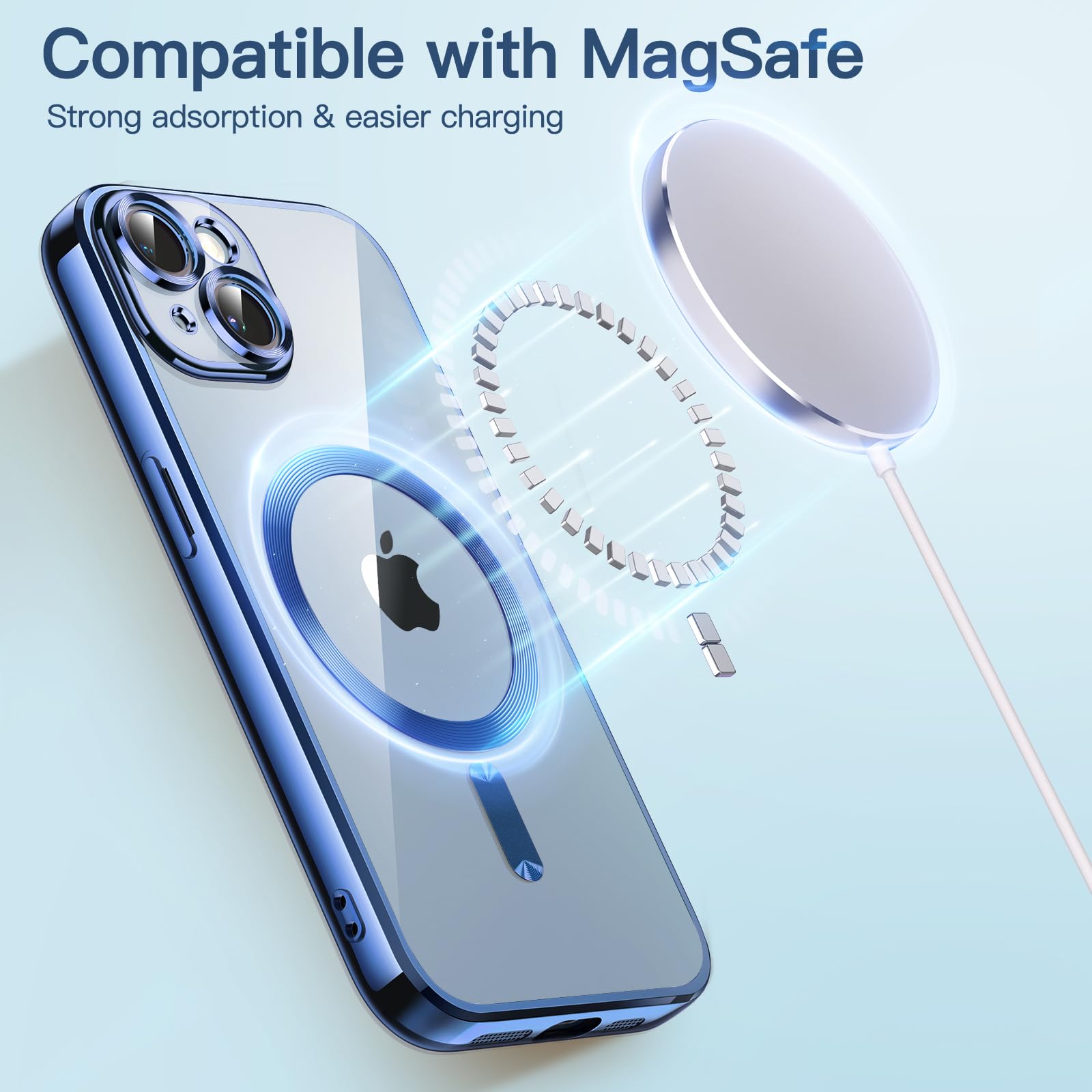JETech Soft Clear Case for iPhone 14 Plus 6.7-Inch | Shockproof TPU Phone Cover with Full Camera Protection | MagSafe Wireless Charging Compatible | Electroplated Blue Design | Perfect for Everyday Use, Travel & Outdoor Activities