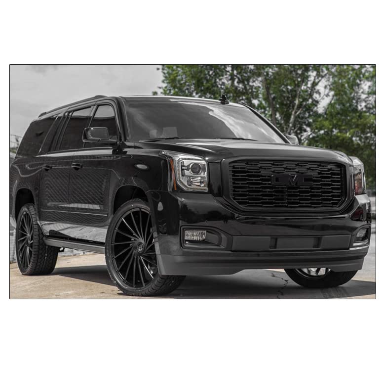 Gloss Black Mesh Front Bumper Upper Hood Grille Compatible with 2015-2020 GMC Yukon & Yukon XL - Upgrade Your Truck's Style & Protection for Off-Road & Daily Driving