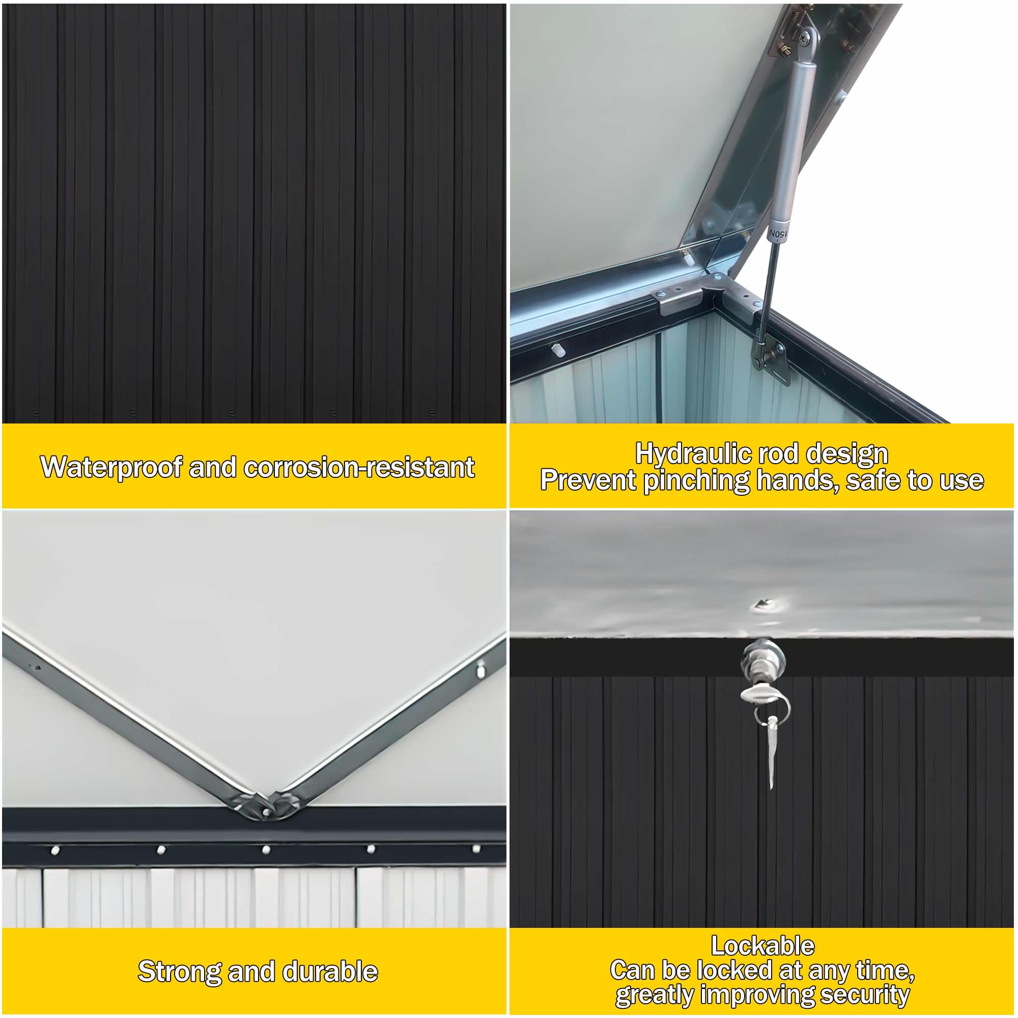 WIIS' IDEA 200 Gallon Outdoor Storage Deck Box - Waterproof Heavy Duty Lockable Deck Storage Container for Patio Furniture, Garden Tools & Pool Supplies - Black - Perfect for Backyard, Poolside & Garage Organization