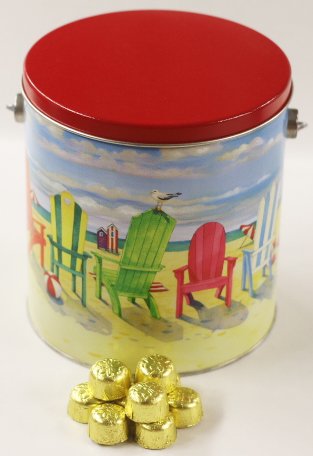 Scott's Cakes Solid Milk Chocolate Gold Croquettes - Foil Wrapped Gourmet Chocolates in Beach Chairs Pail | Perfect for Beach Parties, Summer Gifts & Chocolate Lovers