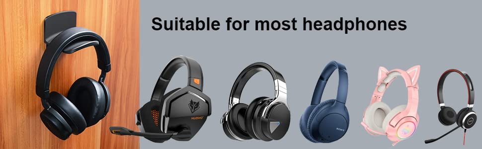 Universal Adhesive Headphone Hanger Hook for Wall & Desk - Gaming Headset Mount Holder with Screw Holes - Black - Perfect for Organizing Gaming Headsets, Earphones & Accessories in Home Office or Gaming Room