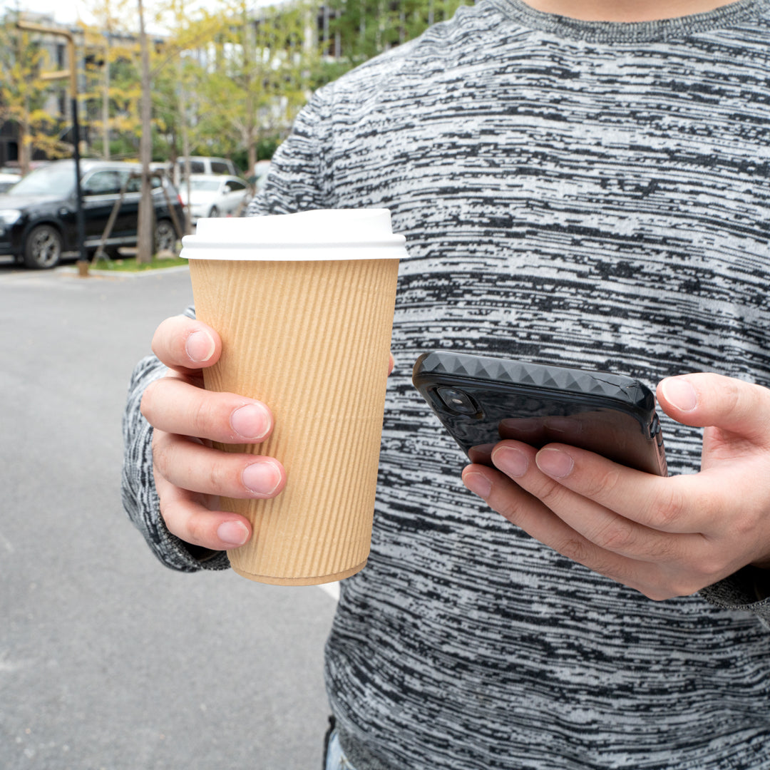 16 oz Kraft Paper Coffee Cups with White Lids - 200 Count (3.5