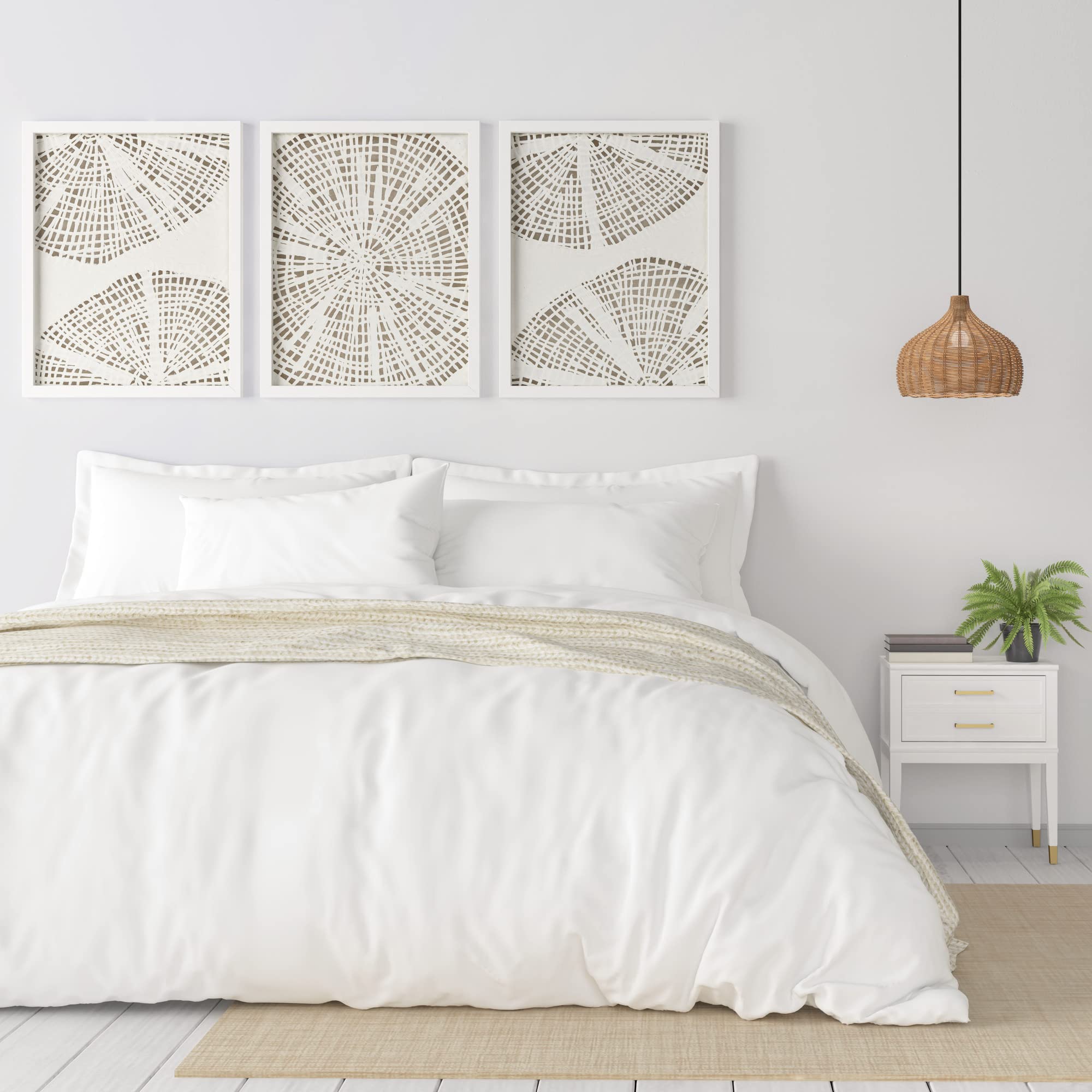 Madison Park Solana Natural Rice Paper Framed Wall Art Set - Handmade Coastal Abstract Lines Design with Glass Front & Wood Shadow Box - Modern Home Decor for Living Room & Bedroom - Ready to Hang 3-Piece Wall Art in Off White - Perfect for Beach House Decor & Contemporary Interior Design
