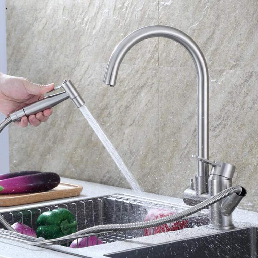 Stainless Steel Pull-Down Kitchen Faucet with Sprayer - Hot & Cold Water Mixer for Modern Sinks - Perfect for Cooking, Washing Dishes, and Food Prep