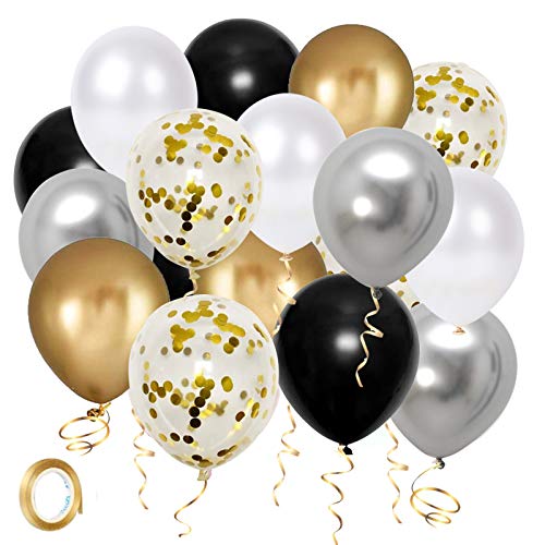 Black Gold Silver White Balloons