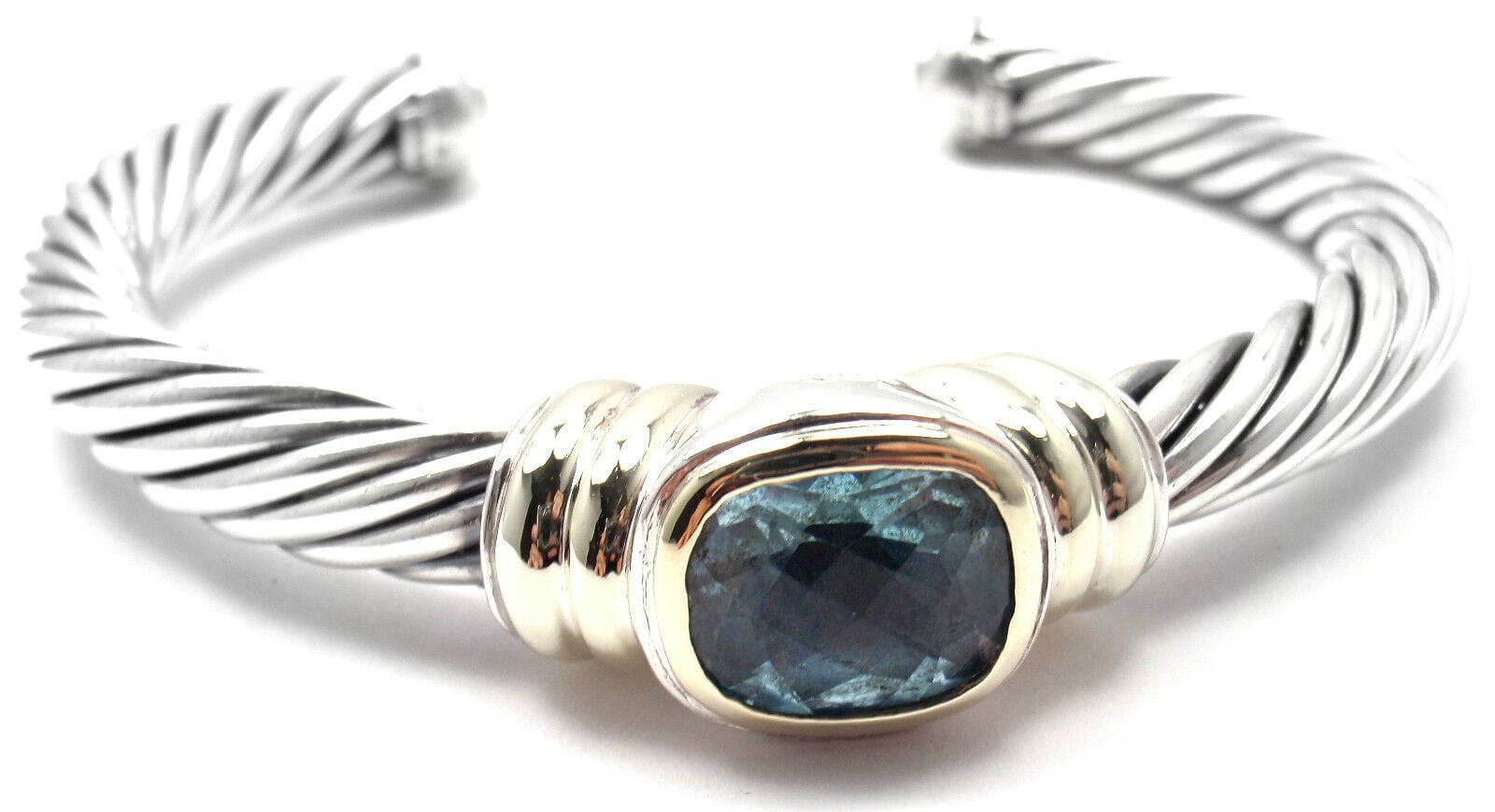 Authentic David Yurman Noblesse 14k Yellow Gold & Sterling Silver Blue Topaz Bangle Bracelet - Elegant Jewelry for Women, Perfect for Weddings, Parties & Special Occasions