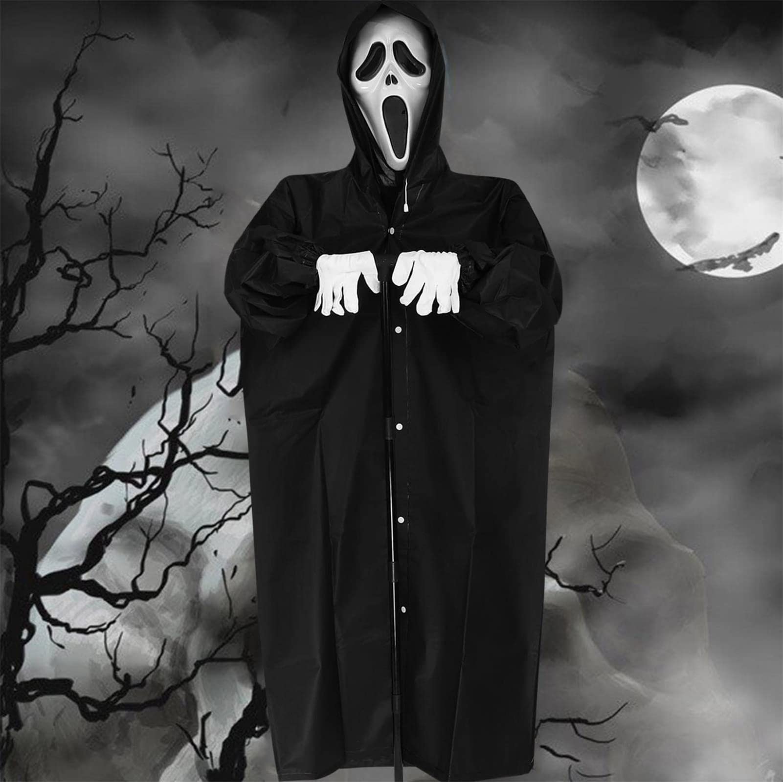 Scary Halloween Decorations Set - Scream Scarecrow, Flying Ghostface & Hanging Ghost of Death for Outdoor Yard, Garden, Porch & Tree - Perfect for Horror Theme Parties & Spooky Home Decor