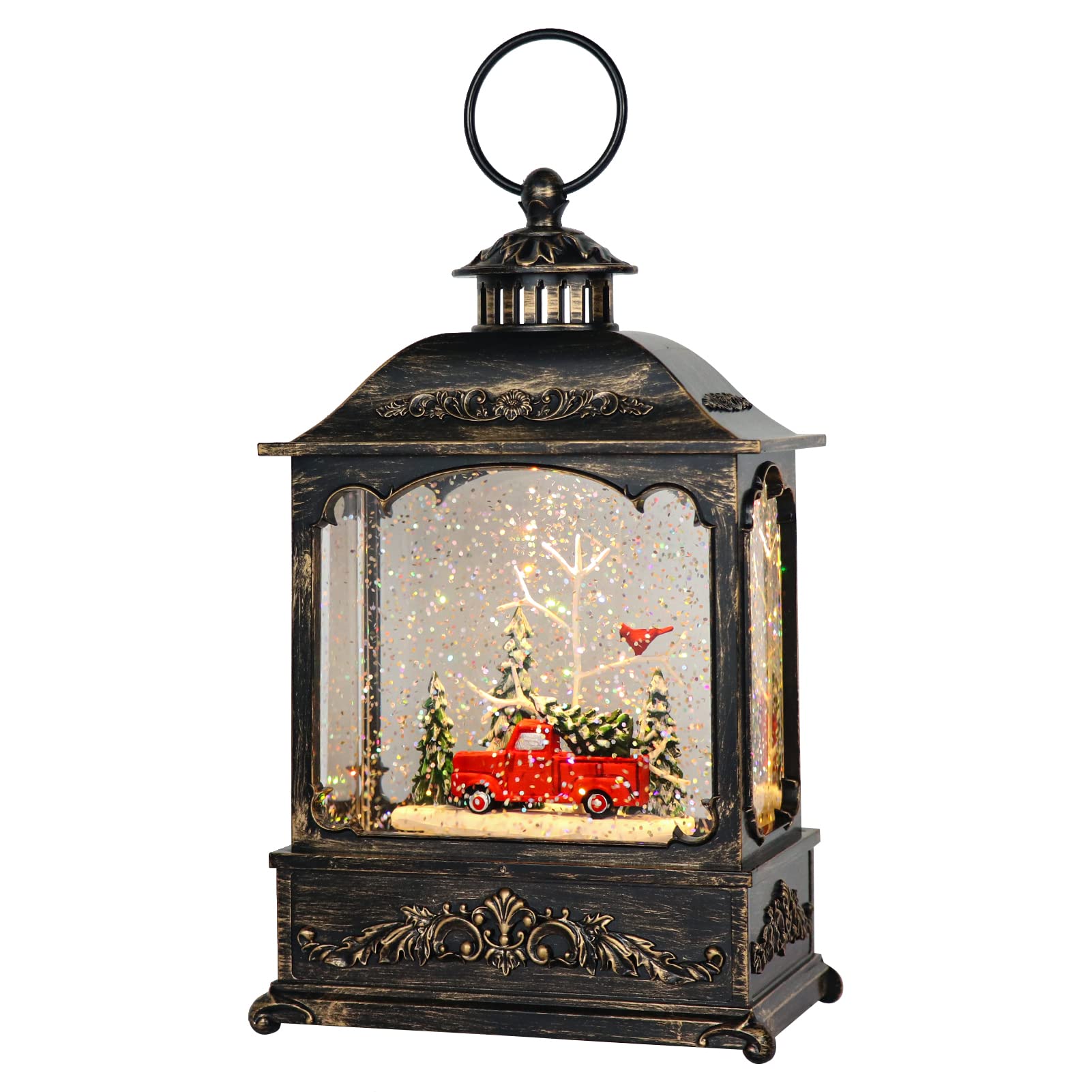 GenSwin Christmas Car Snow Globe Lantern - Battery Operated Water Swirling Glitter with 6H Timer, Musical LED Lighted Scene - Perfect Holiday Home Decor & Gift for Christmas, Parties, and Winter Celebrations