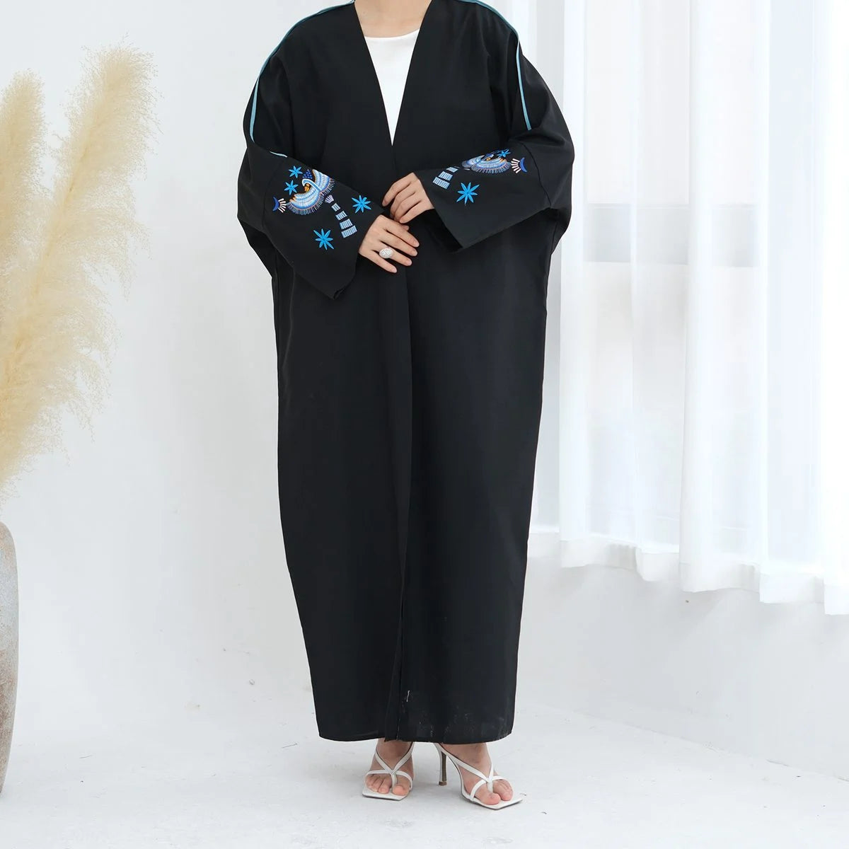 Elegant Embroidered Cardigan Open Abaya Dress for Women - Boho Chic Loose Cover Up #24876 | Perfect for Prayer, Mosque, Special Occasions & Everyday Wear