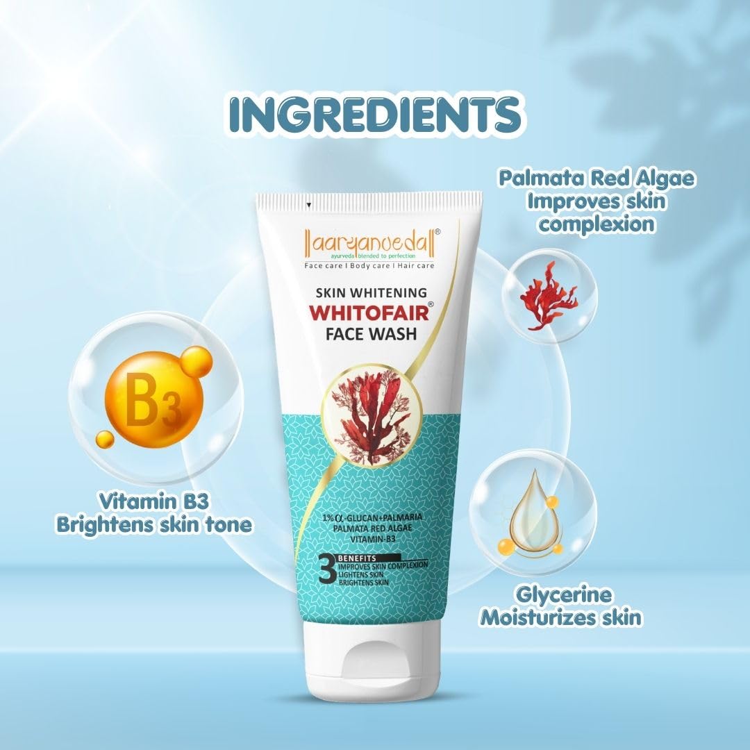 Aryanveda Tea Tree & Whitofair Face Wash Duo - 120 Gm Each, Pack of 2 with Neem & Aloe Vera Extracts for Acne-Prone Skin - Perfect for Daily Cleansing & Brightening Routine