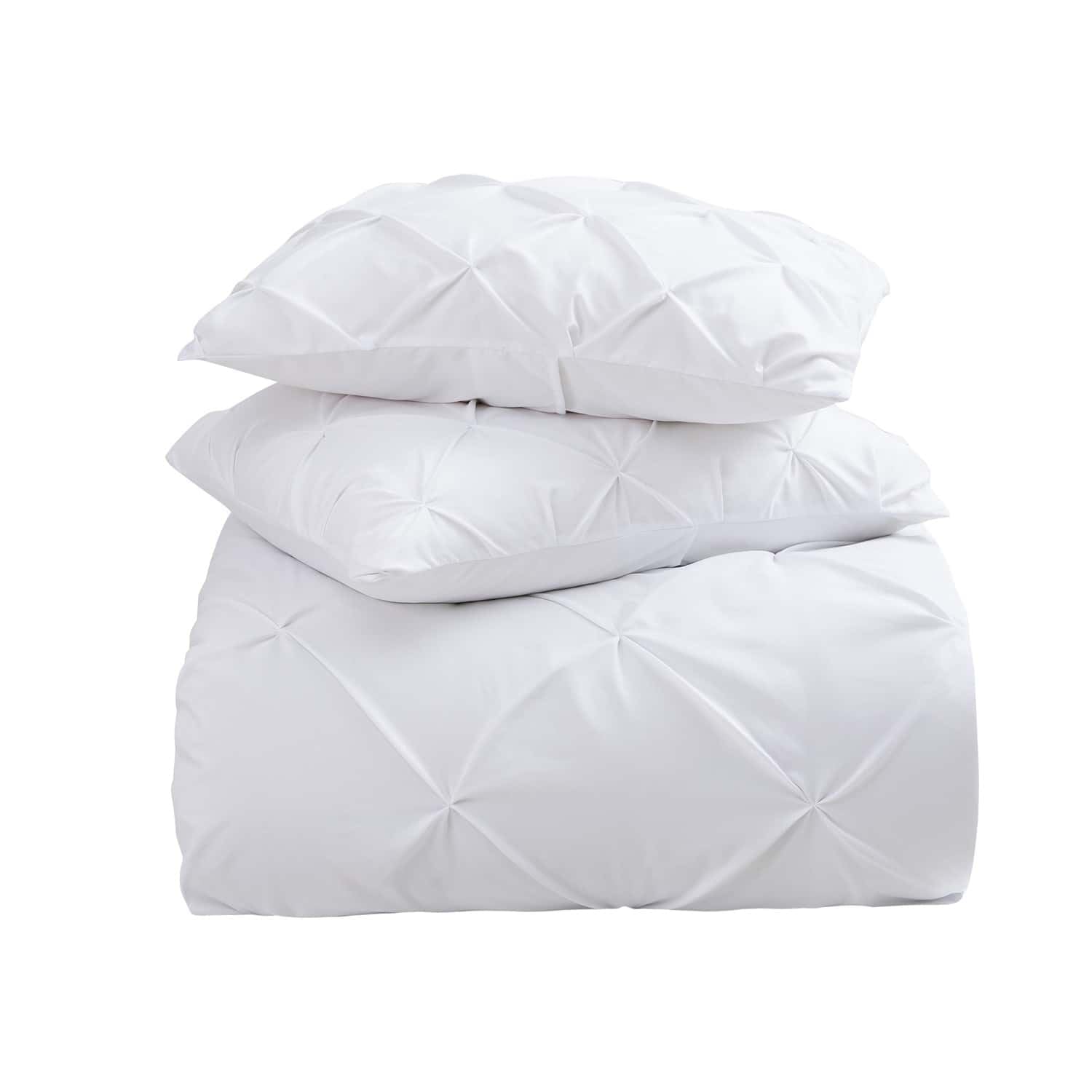 Premium White Queen Size Duvet Cover Set - 3 Piece Pintuck Comforter Cover with Button Closure (90x90 Inches) & 2 Pillow Shams - Ultra Soft Microfiber Bedding for Luxury Hotel-Style Bedroom Decor