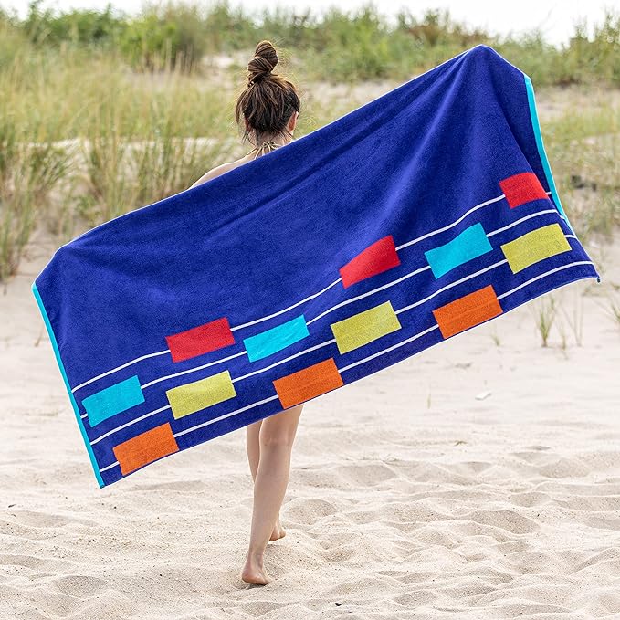 Neon Tiles Oversized 4-Piece Beach Towel Set - Soft, Absorbent & Quick-Drying - Perfect for Pool, Beach, Picnics & Outdoor Adventures