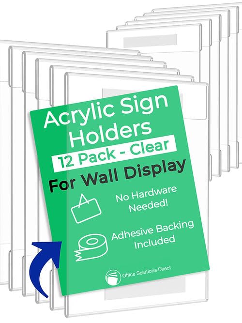 Clear Acrylic Sign Holder 8.5 x 11 Inches - Set of 12 Wall Display Stands for Documents, Menus & Posters | Plastic Frame for Business, Retail Stores & Restaurants | Perfect for Promotions, Events & Office Organization