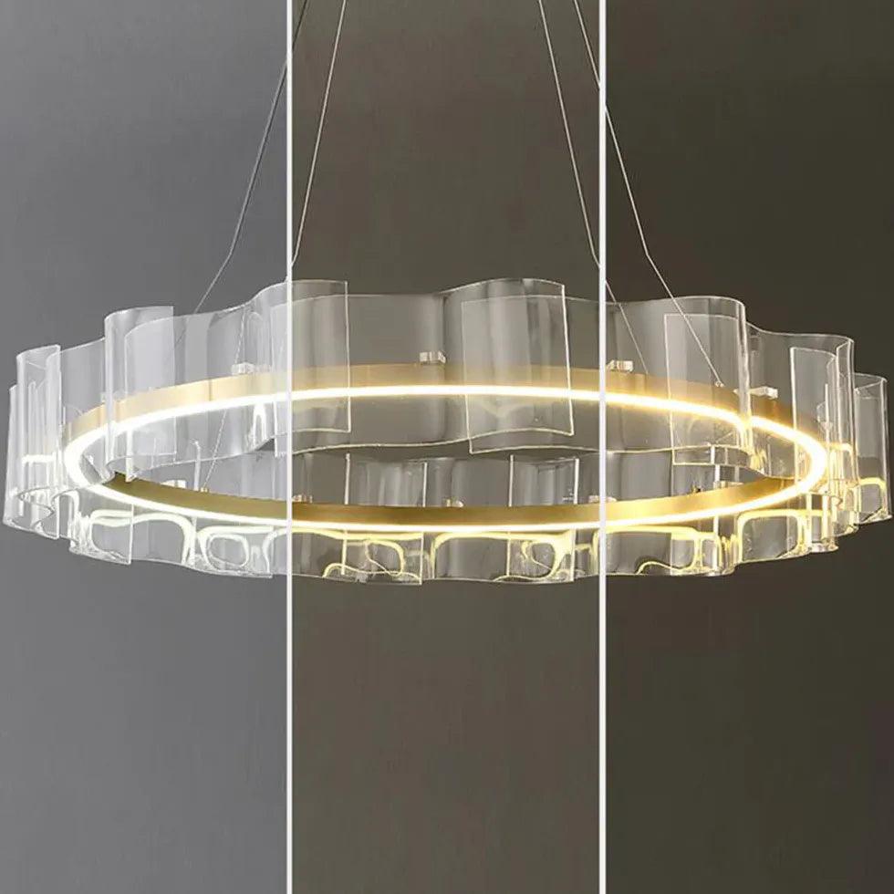 Gold LED Pendant Light with Wavy Ring Design - Modern Hanging Fixture for Dining Room, Kitchen Island & Bedroom Lighting