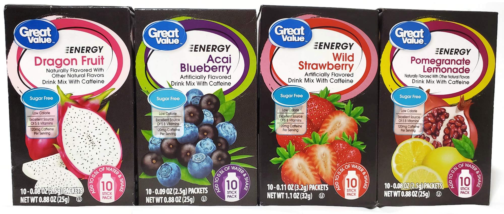 4-Pack Energy Drink Mix Variety Bundle - Blueberry Acai, Wild Strawberry, Dragon Fruit & Pomegranate Lemonade (10 Packets per 0.88-1.13oz Box) | Perfect for Workouts, Hiking & Office Energy Boost