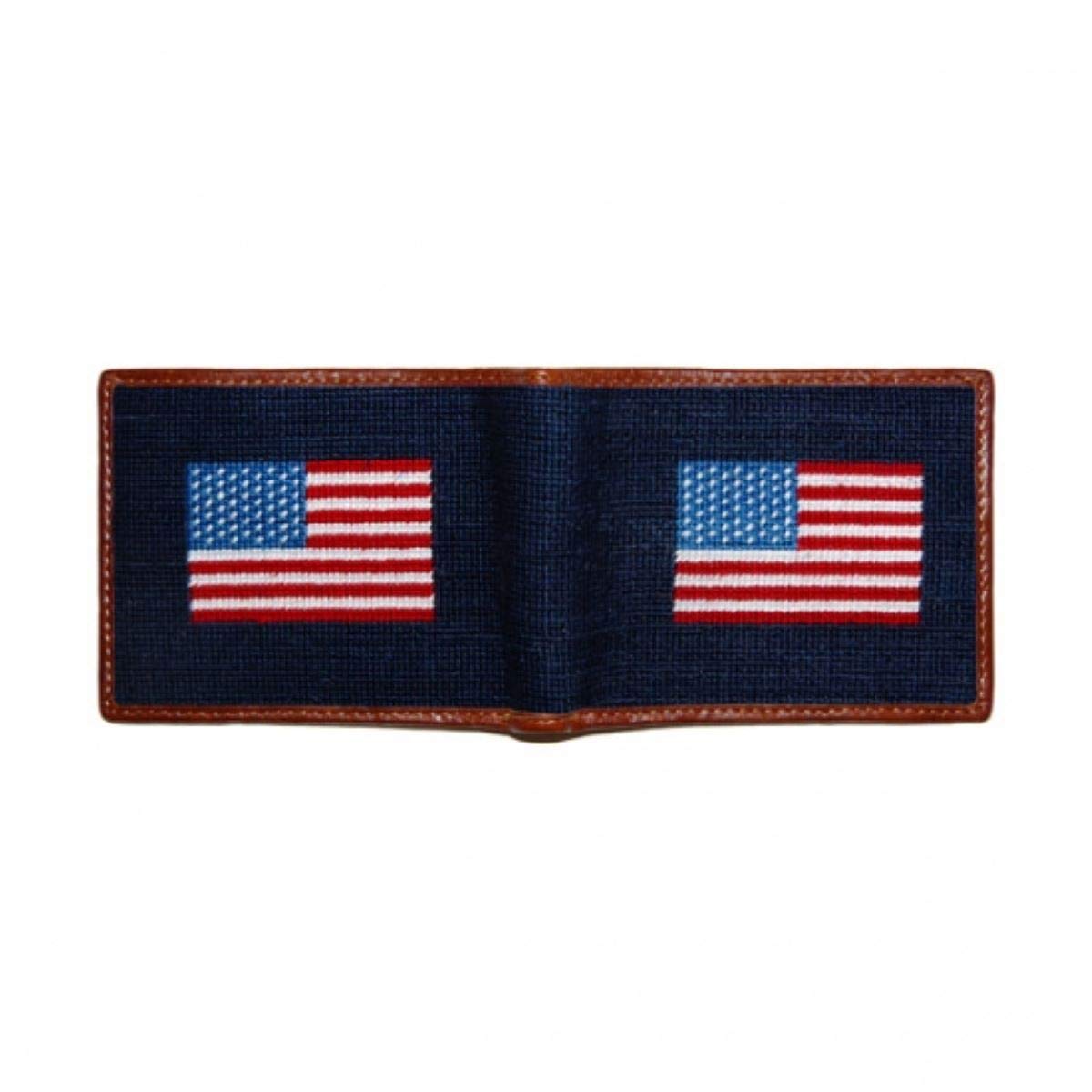 Smathers & Branson American Flag Needlepoint Bi-Fold Leather Wallet for Men - Patriotic RFID Blocking Genuine Leather Billfold - Perfect for Everyday Carry, Travel & Gifting