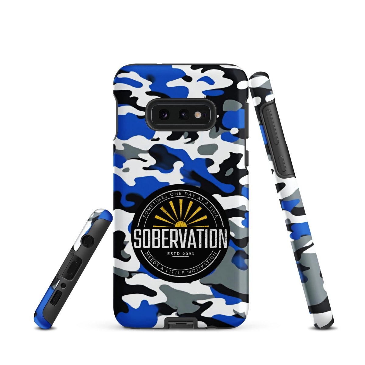 Sobervation Blue Camo Samsung Galaxy Phone Case - Durable Protective Cover for Samsung S23/S22/S21 - Perfect for Recovery & Sober Living Support