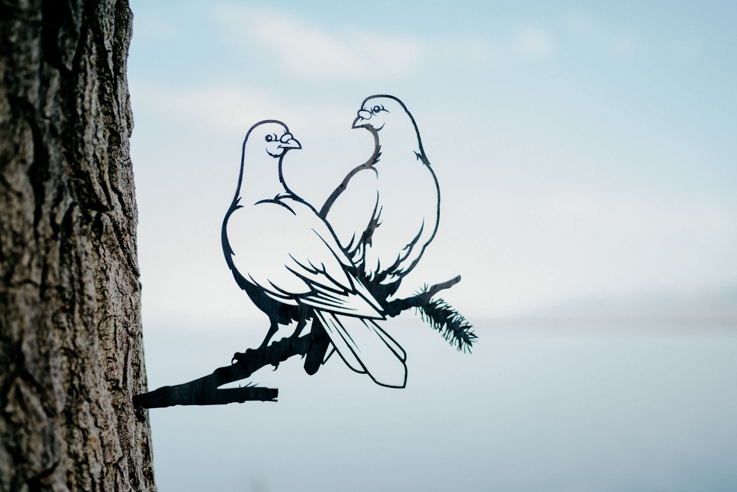 Steel Love Doves Wall Art - Handcrafted Corten Metal Sculpture for Garden, Backyard & Tree Decor | Rustic Patina Finish Silhouette Art | Perfect for Wedding Gifts, Anniversary Presents & Outdoor Decorations