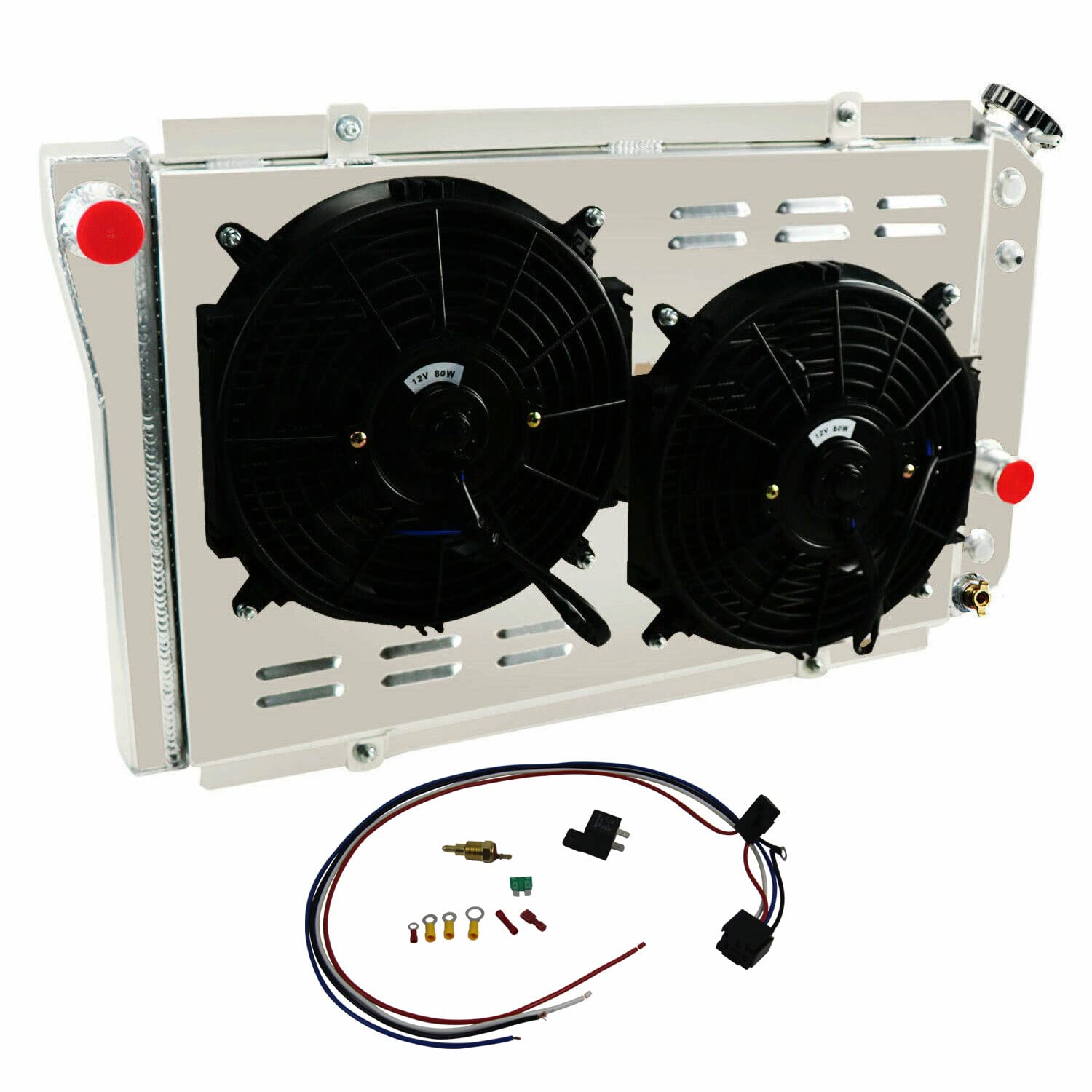 High-Performance 4-Row Aluminum Radiator for 1984-1990 Chevy Corvette C4 & 1982-2002 S10/S-10 Blazer V8 Conversion 5.7L - Includes Shroud Fan & Relay - Perfect for Engine Cooling & Performance Upgrades