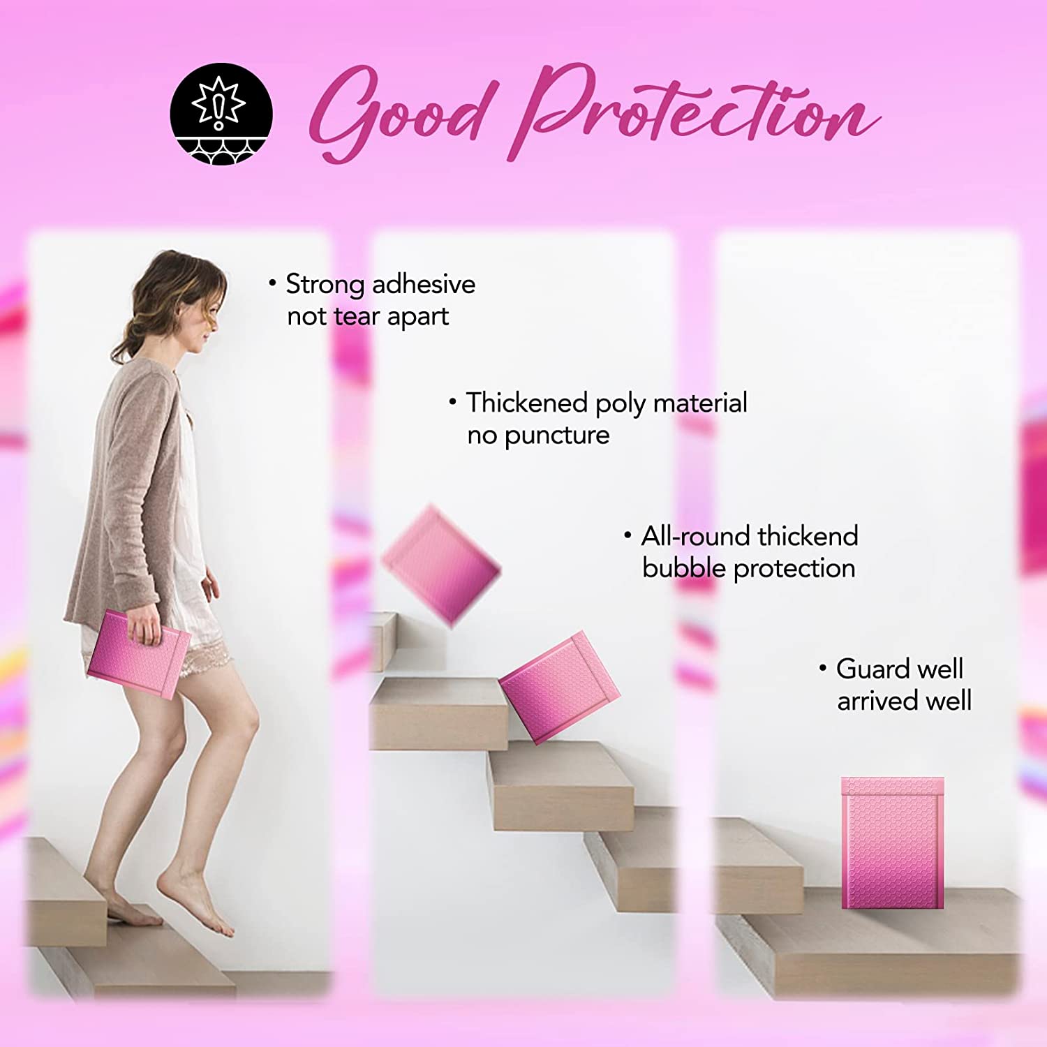 6x10 Bubble Mailer Padded Envelopes for Shipping | Waterproof Gradient Pink Mailing Bags | Perfect for Ecommerce, Small Business & Online Sellers (Pack of 50)