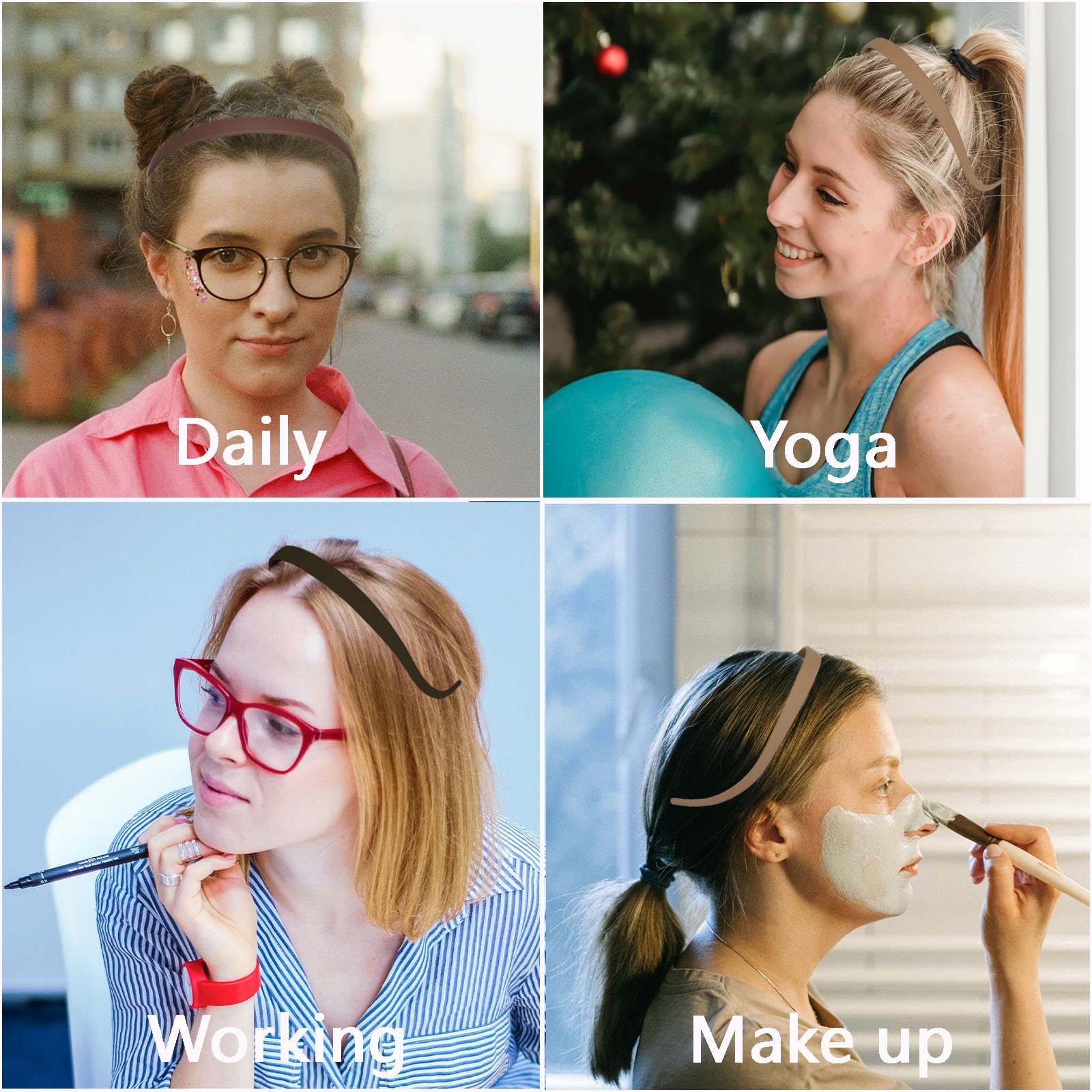 3 Pack No Pressure Headbands for Women - Comfortable Plastic Headbands with Teeth for Eyewear, Matte Finish - Perfect for Sports, Workouts, and Everyday Wear