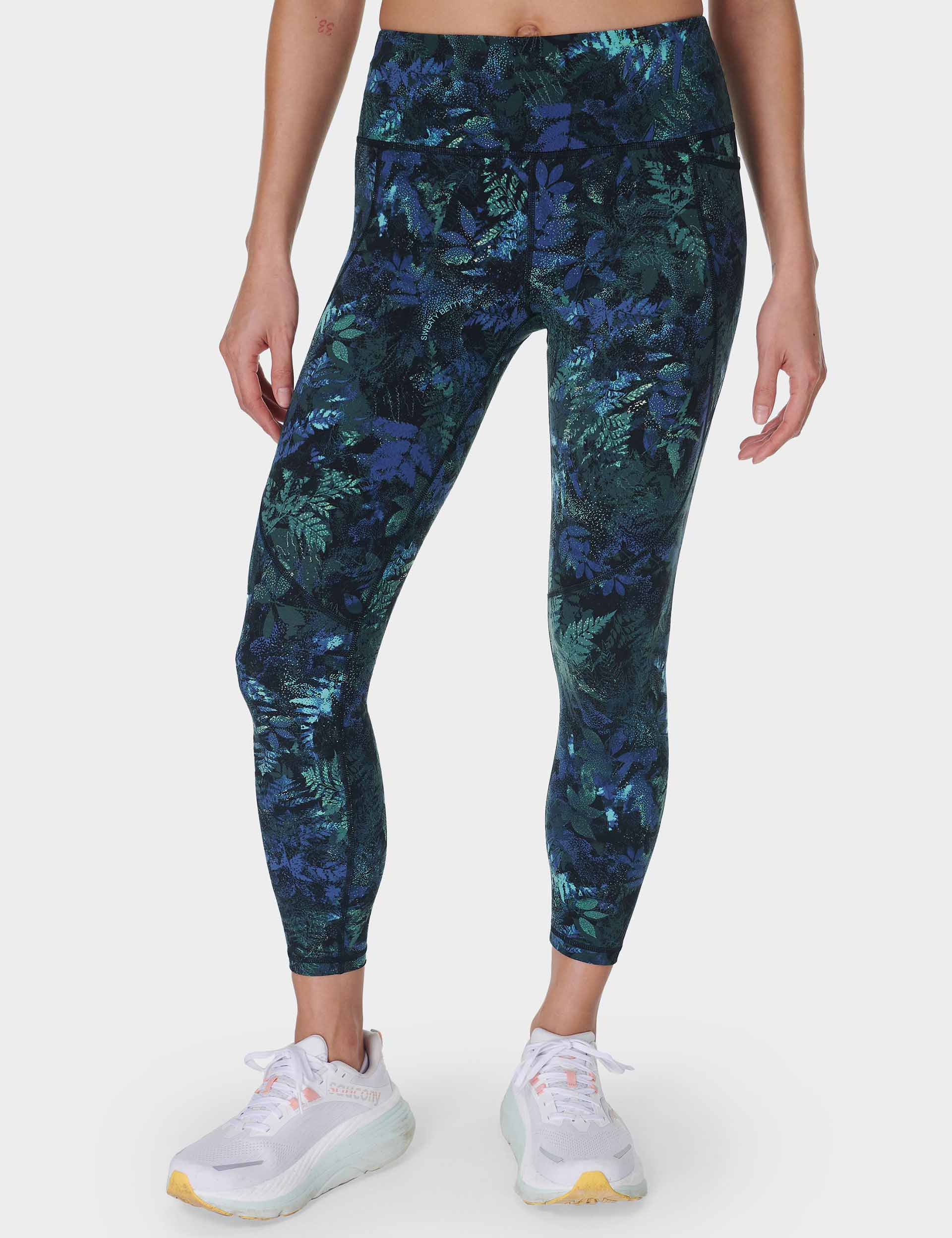 Power 7/8 Gym Leggings - Green Forest Print - High Waist Workout Yoga Pants for Women - Perfect for Running, Fitness & Lounge Wear