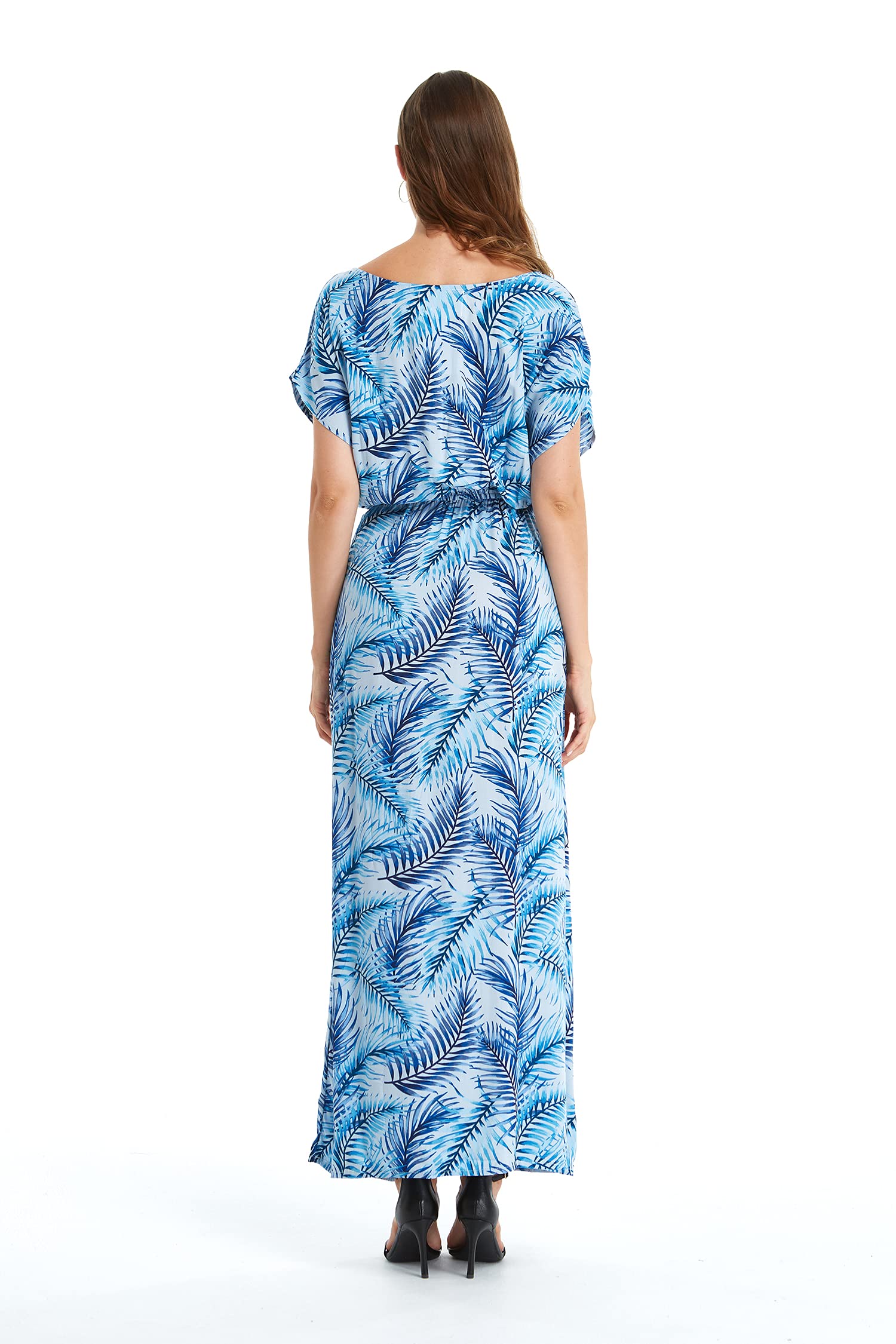 Women's Floral Hawaiian Luau Cap Sleeve Maxi Dress - Beach Wedding, Summer Vacation & Tropical Party Outfit