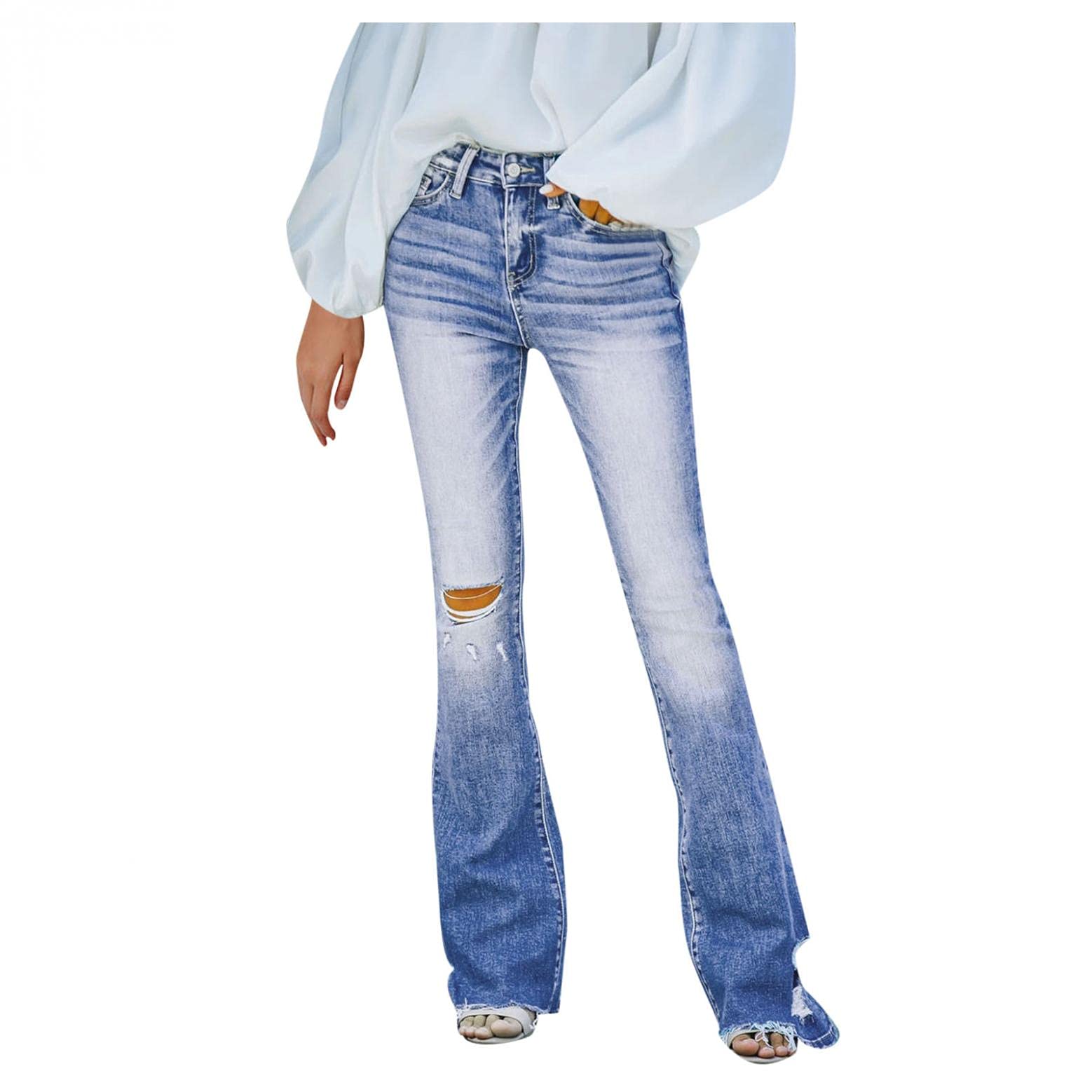 Beppter Women's Ripped Bootcut Jeans - Classic Distressed Stretch Flare Pants with Holes | Vintage Bell Bottom Denim for Curvy Fit | Perfect for Casual Outfits, Date Nights & Boho Style