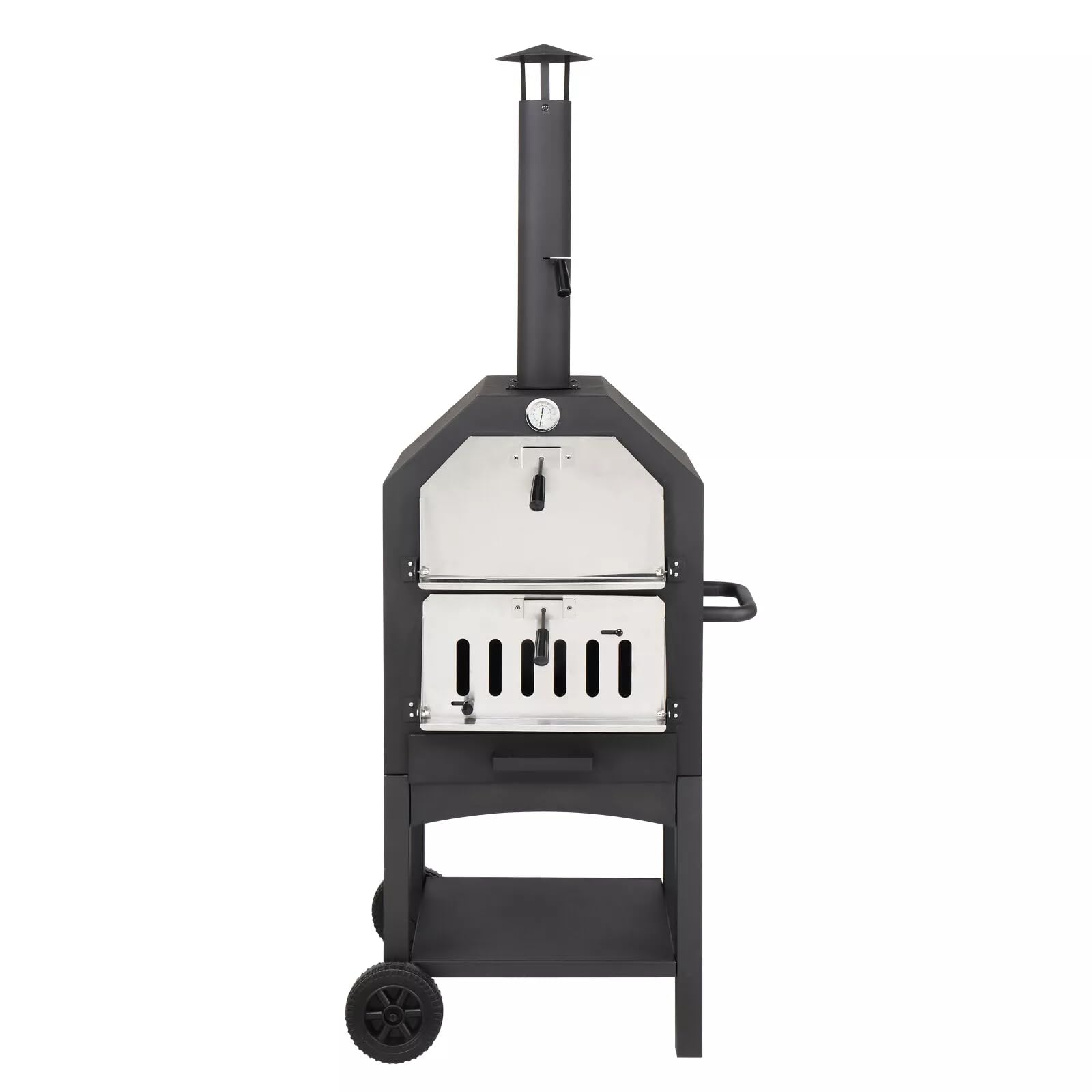 Premium Wood-Fired Outdoor Pizza Oven with Wheels - Portable Pizza Maker Kit Includes Pizza Stone, Peel, Grill Grate & Protective Cover - Perfect for Camping Trips, Backyard BBQs, Garden Parties & Outdoor Cooking Adventures (Square Design)