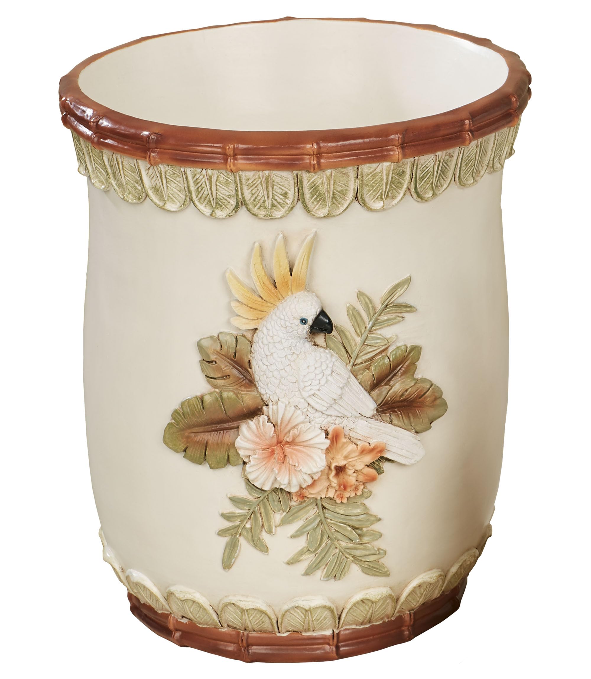 Garden Tropics Wastebasket - Cockatoo & Toucan Bird Design Tropical Trash Can for Bathroom, Kitchen, Office | Eco-Friendly Dimensional Home Decor Accessory | Perfect for Beach House, Vacation Rental & Tropical-Themed Spaces