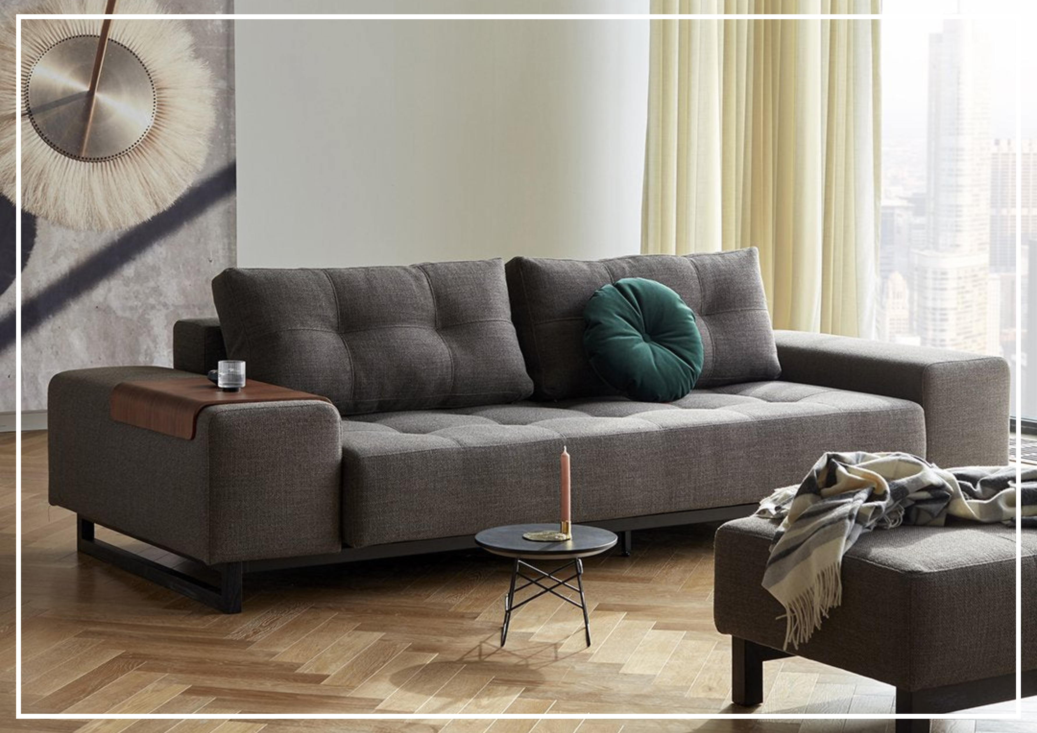 Innovation Living Grand DEL 2-Seater Fabric Sleeper Sofa with Ottoman - Convertible Bed & Lounge Chair for Small Spaces, Guest Rooms & Apartments