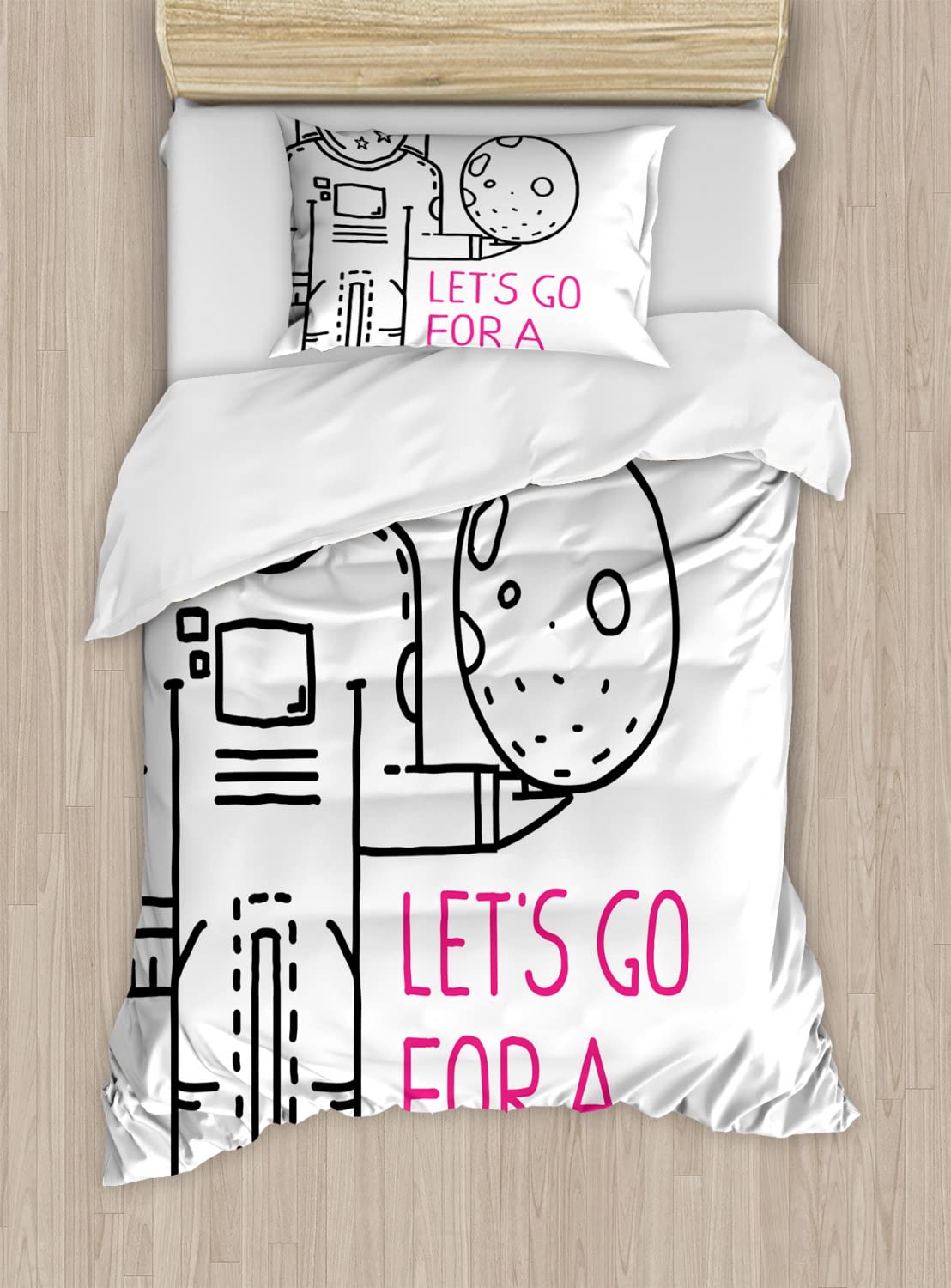 Ambesonne Outer Space Duvet Cover Set - Minimalist Starry Galaxy Print with Romantic Astronaut Design, 2-Piece Cal King Size Bedding (Black & Pink) - Includes 2 Duvet Covers & 4 Pillowcases - Perfect for Space-Themed Bedrooms, Couples' Rooms & Sci-Fi Decor