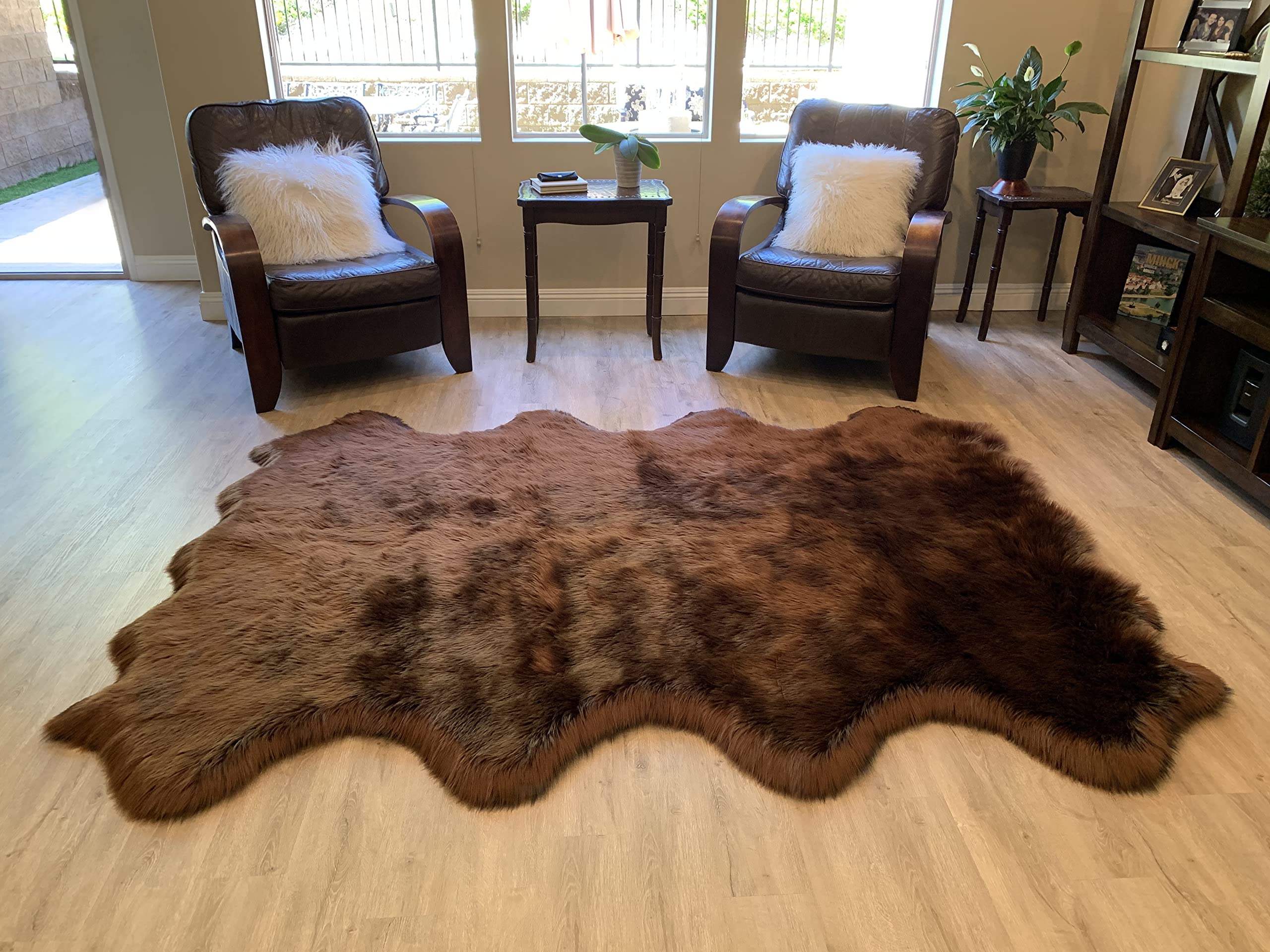 LAMBZY Faux Sheepskin Rug - Super Soft Hypoallergenic Shaggy Carpet for Living Room, Nursery, Bedroom & Sofa - 6'x8' Brown Octo 8 Pelts - Cozy Home Decor, Perfect for Kids Play Area & Winter Floor Warmth