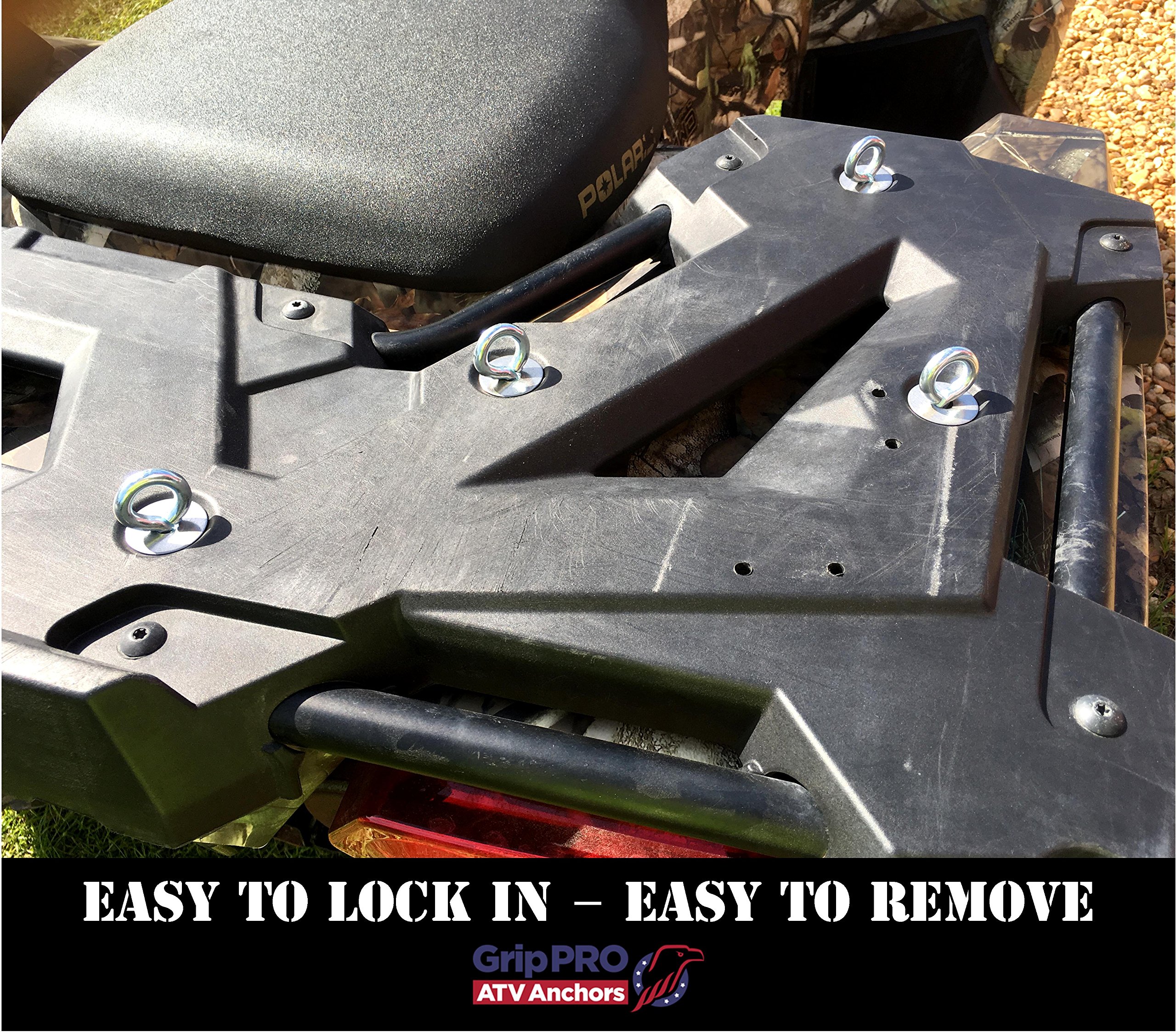 GripPRO ATV Tie Down Anchors - Set of 8 for Polaris RZR & Sportsman (Lock & Ride System) - Heavy Duty ATV Accessories for Secure Cargo Transport - Perfect for Off-Road Adventures, Hunting & Trail Riding