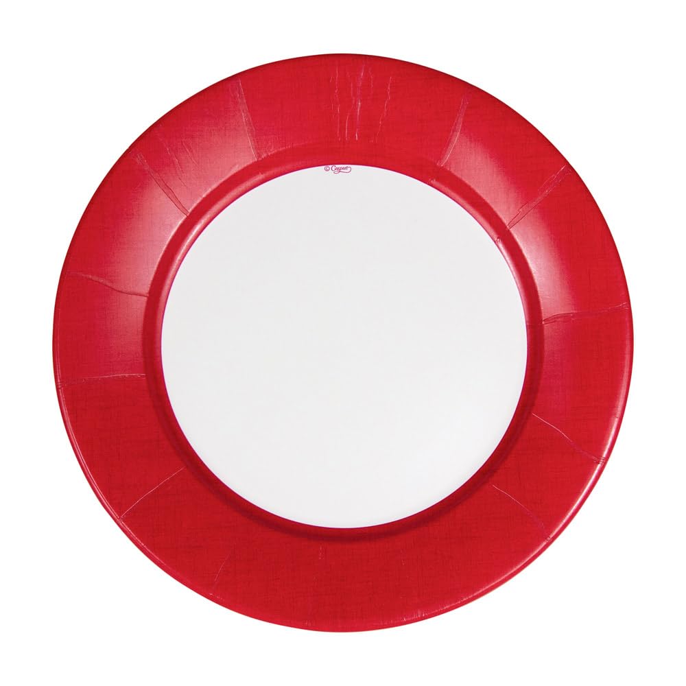 Caspari Red Linen Border Paper Dinner Plates - Set of 16 | Elegant Disposable Plates for Parties, Weddings & Holiday Dining