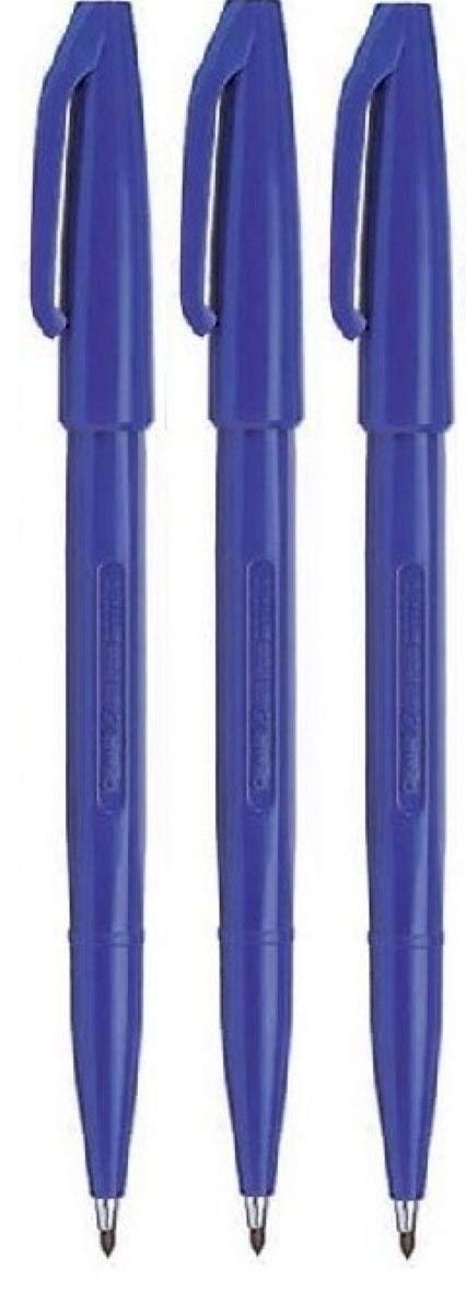 Pentel S520 Sign Pen - Blue Fiber Tip Fineliner Marker, 2mm Nib & 1mm Line Width (3-Pack) - Perfect for Art, Calligraphy, Note Taking & Office Use
