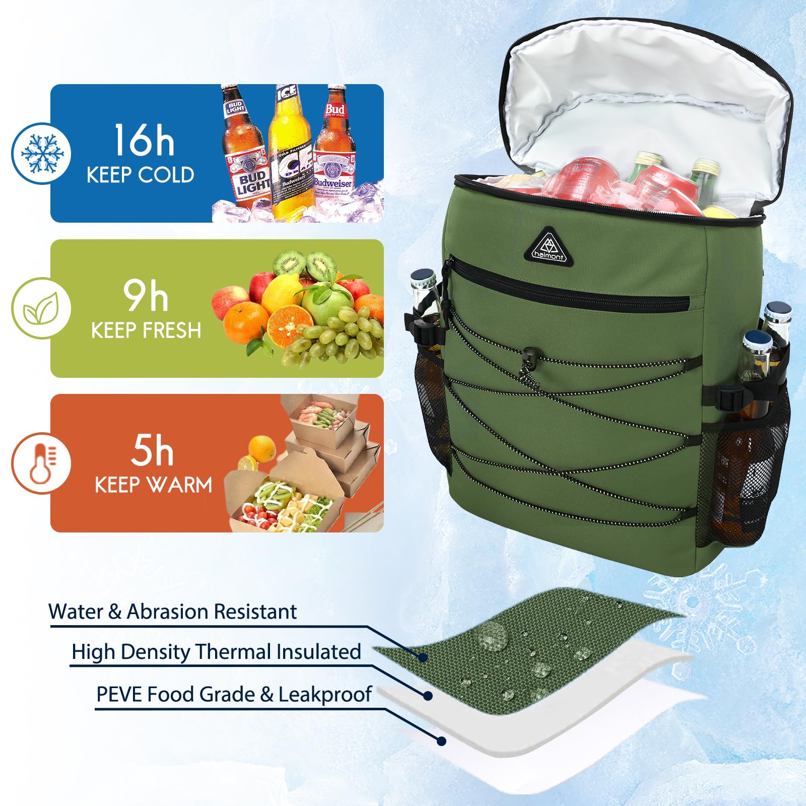 Haimont Insulated Cooler Backpack - Leakproof Ice Chest Bag for Hiking, Beach, Travel & Picnic | 35 Can Capacity | Thermal Lunch Backpack for Men & Women | Perfect for Outdoor Adventures, Camping & Work Lunch Storage