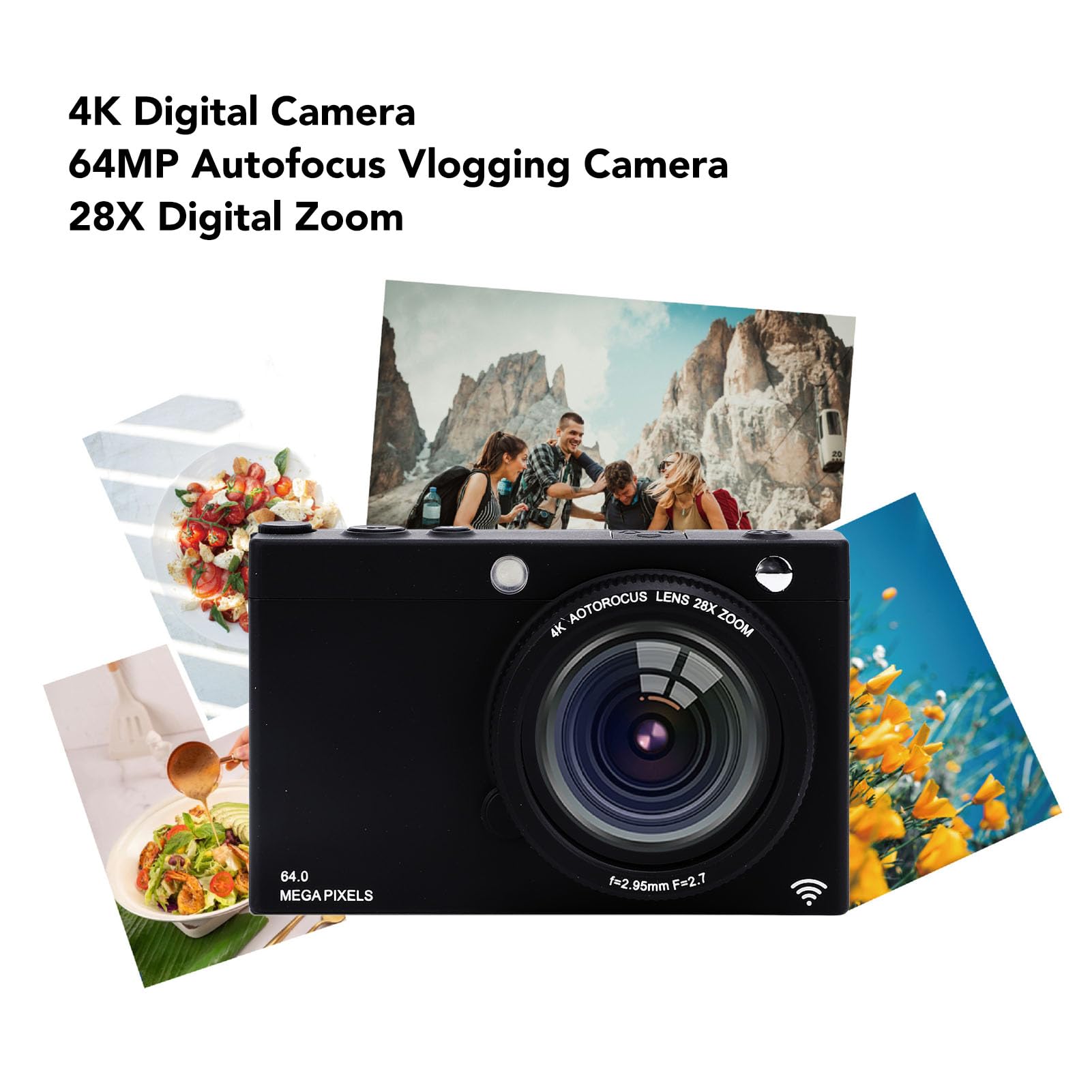 64MP Autofocus HD 4K Vlogging Digital Camera with 28x Digital Zoom, 2.83