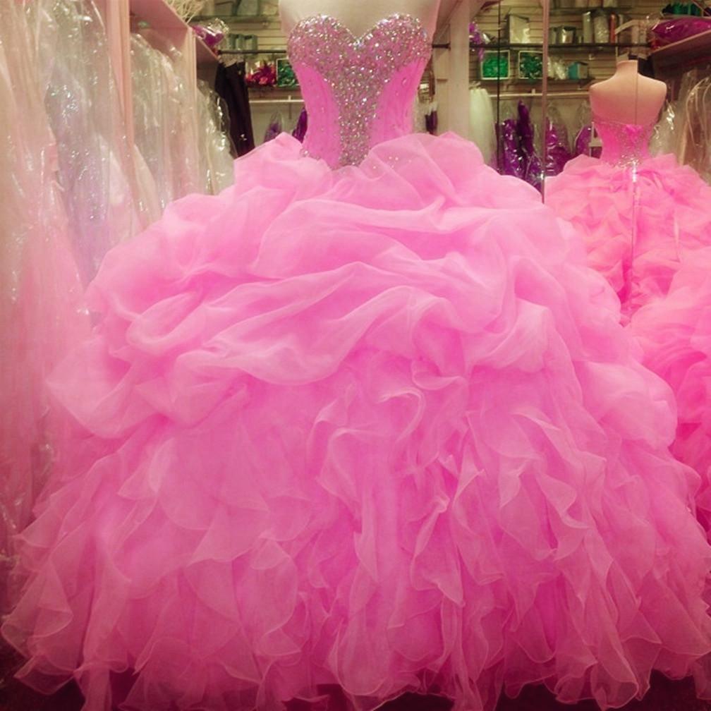 Elegant Crystal Beaded Sweetheart Organza Layered Ball Gown for Quinceanera | Formal Prom Party Dress | Perfect for Sweet 16, Debutante Balls & Special Occasions