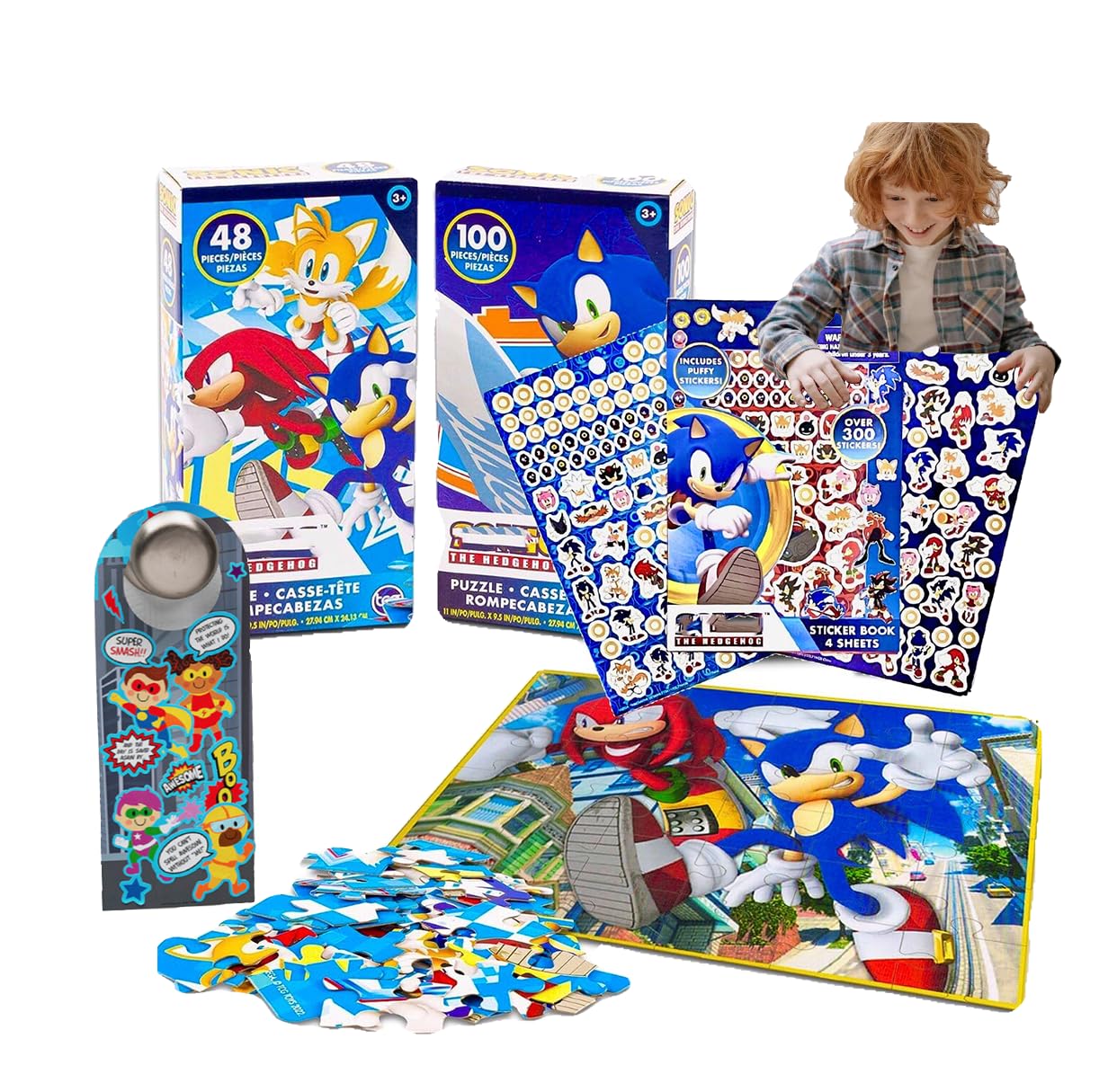 Premium Hedgehog Puzzle Set for Kids Ages 4-8 - 300+ Puffy Stickers & Two Puzzles (48pc + 100pc) - Fun Educational Toys for Boys & Girls - Perfect for Birthday Gifts & Classroom Activities