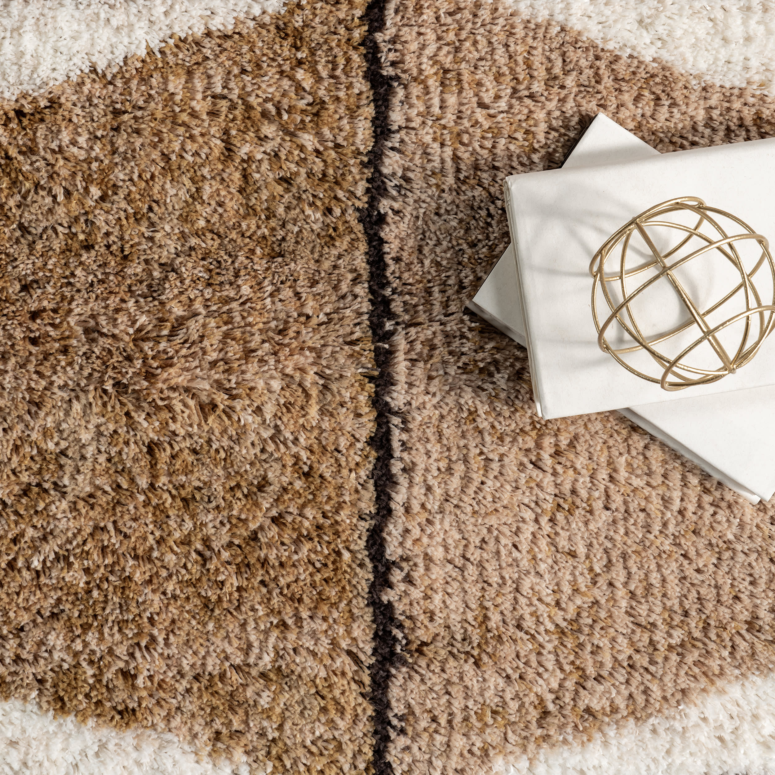 Alexia Diamond Tasseled Area Rug - Light Brown Bohemian Style Floor Mat for Living Room, Bedroom, or Nursery Decor