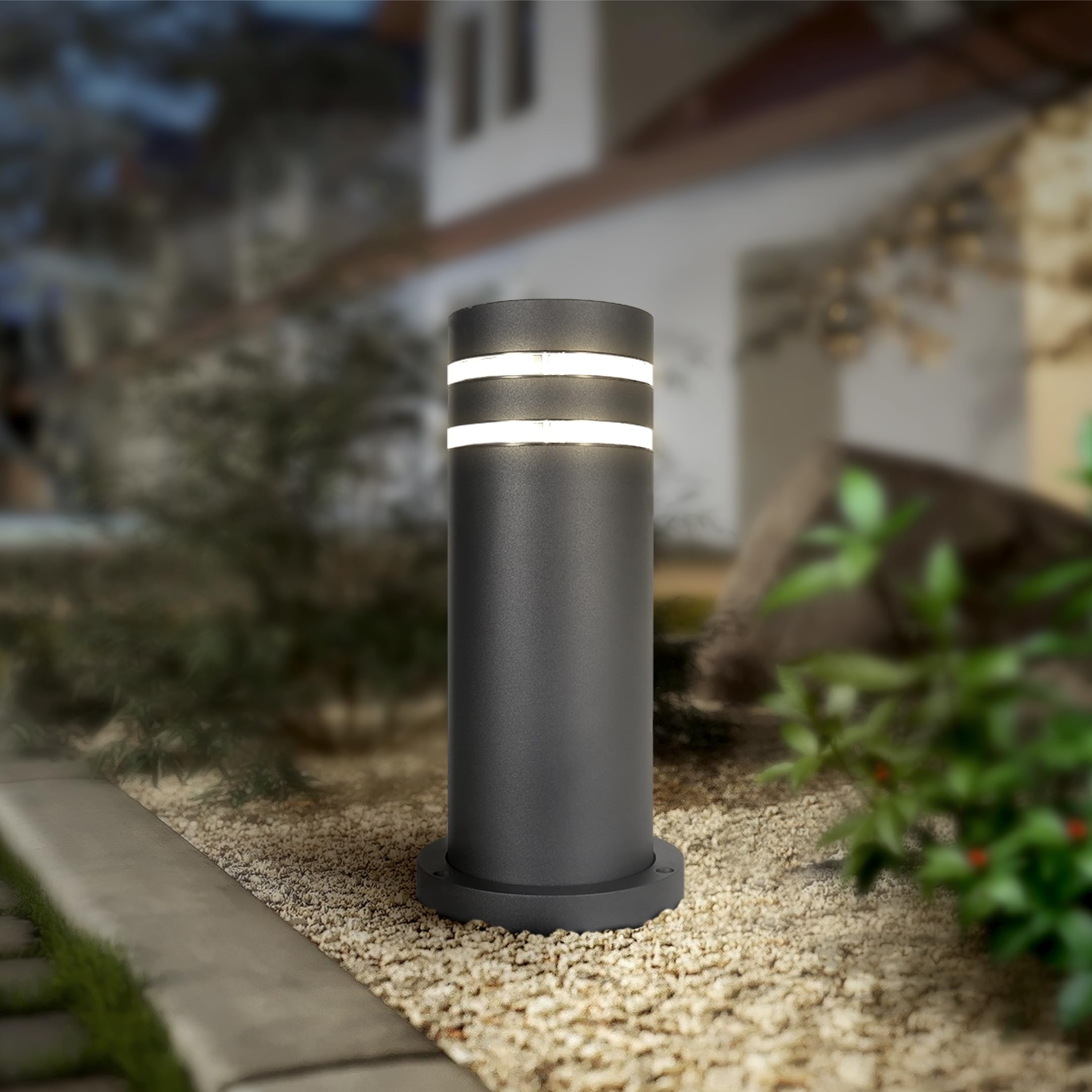 12 Inch Round Bollard Light Fixture - 60W E26 Socket 120V, Dimmable & Waterproof Outdoor Lighting - Compatible with LED/CFL/Incandescent Bulbs - ETL Listed Black Landscape Post Light for Garden, Pathway, and Driveway Illumination