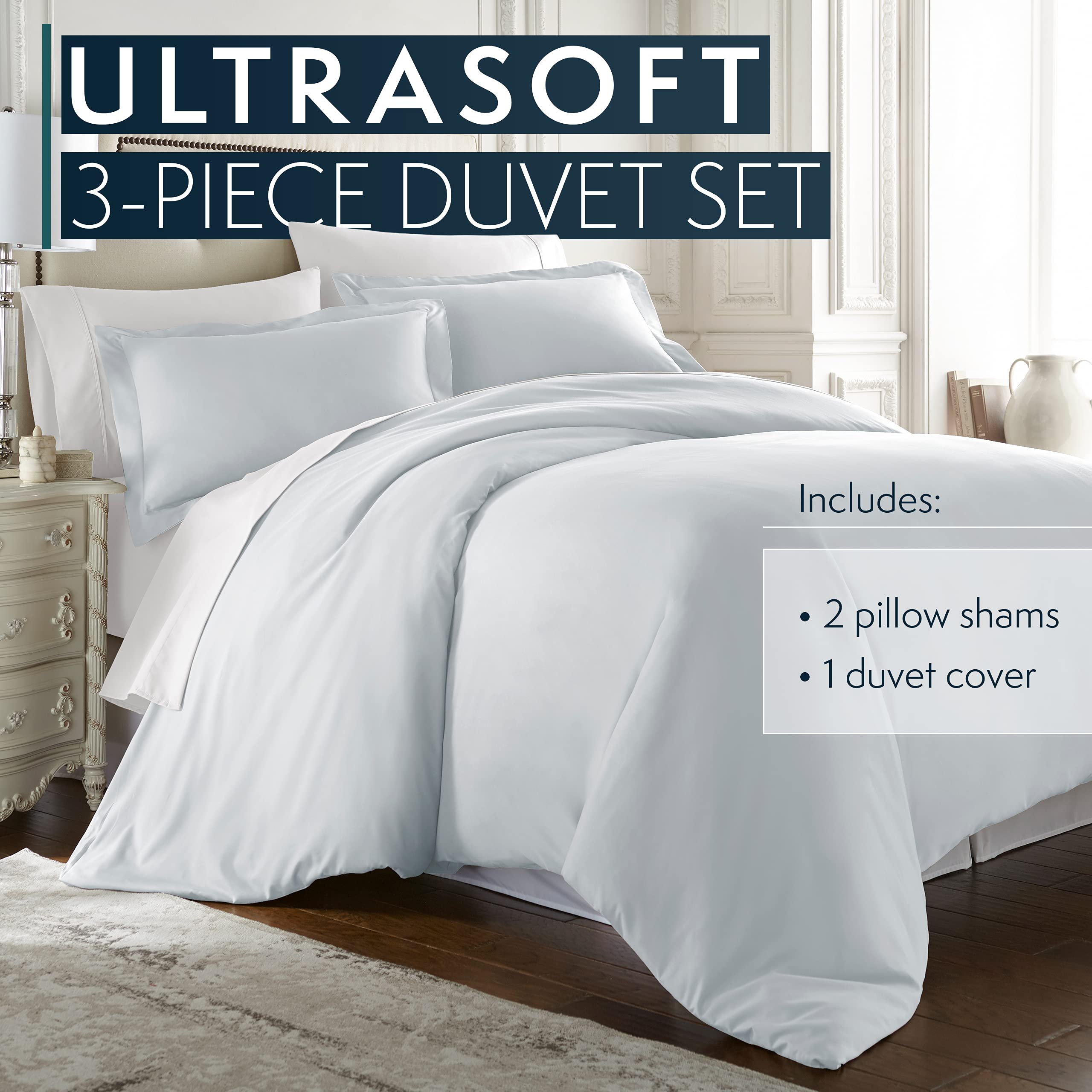 HC Collection King Size Duvet Cover Set - 3 Piece Ice Blue Microfiber Bedding with Zipper Closure & 2 Pillow Shams | Soft, Breathable & Wrinkle-Resistant | Perfect for Master Bedroom, Guest Room & Luxury Hotels