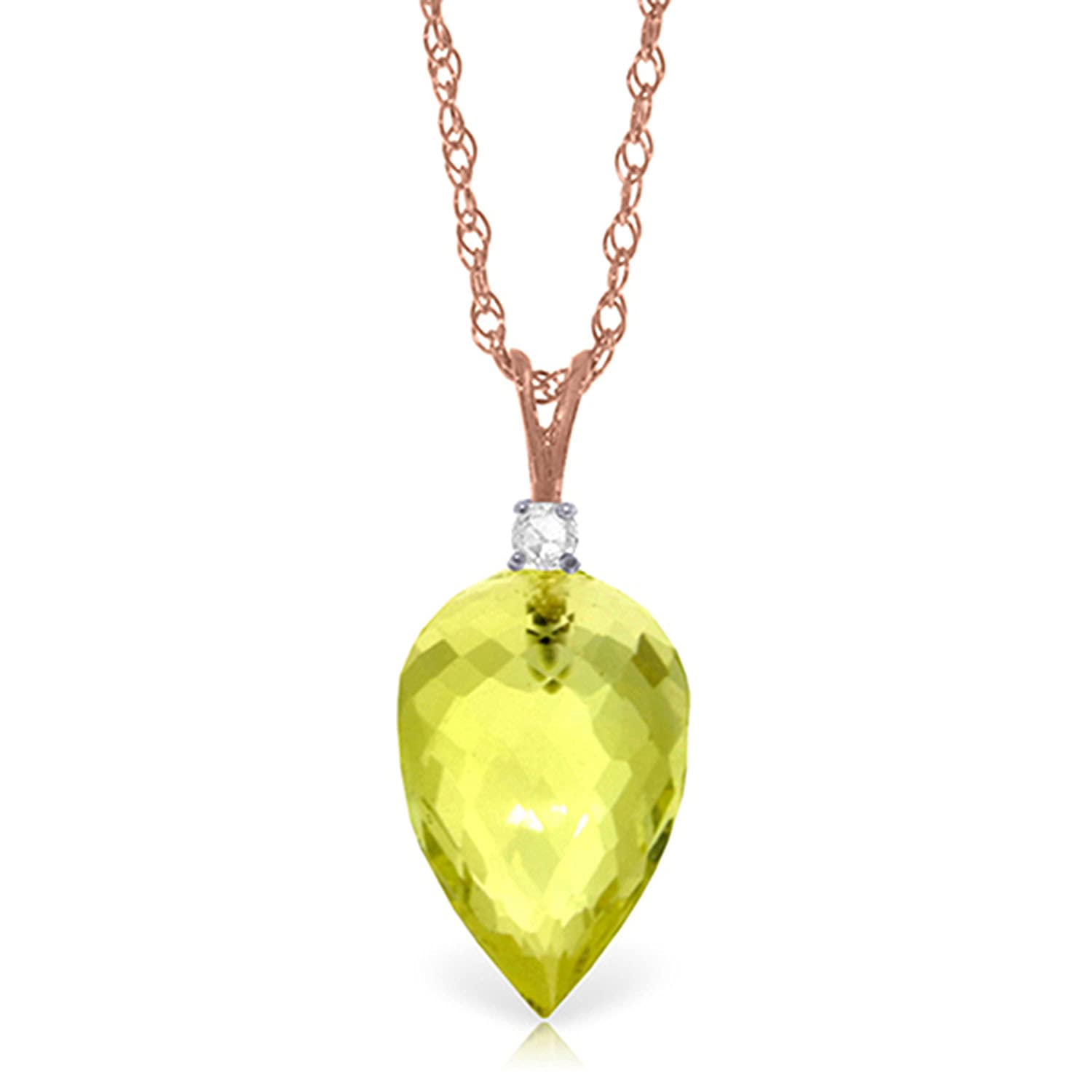 14K Solid Gold Necklace with Diamond & Briolette Quartz Lemon Pendant - Elegant Layering Piece for Women | Perfect for Everyday Wear, Date Nights & Special Occasions | Galaxy Gold GG Jewelry