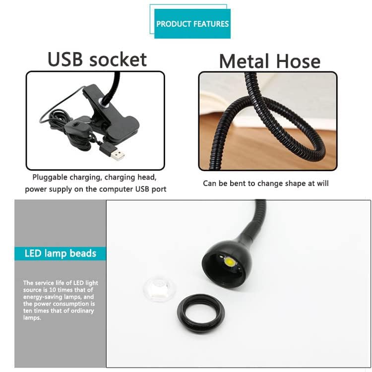 360° Adjustable LED Desk Lamp with Clamp - USB Powered Gooseneck Reading Light for Office, Study, Bedroom - Perfect for Computer Work, Night Reading & Home Office Task Lighting (Black)