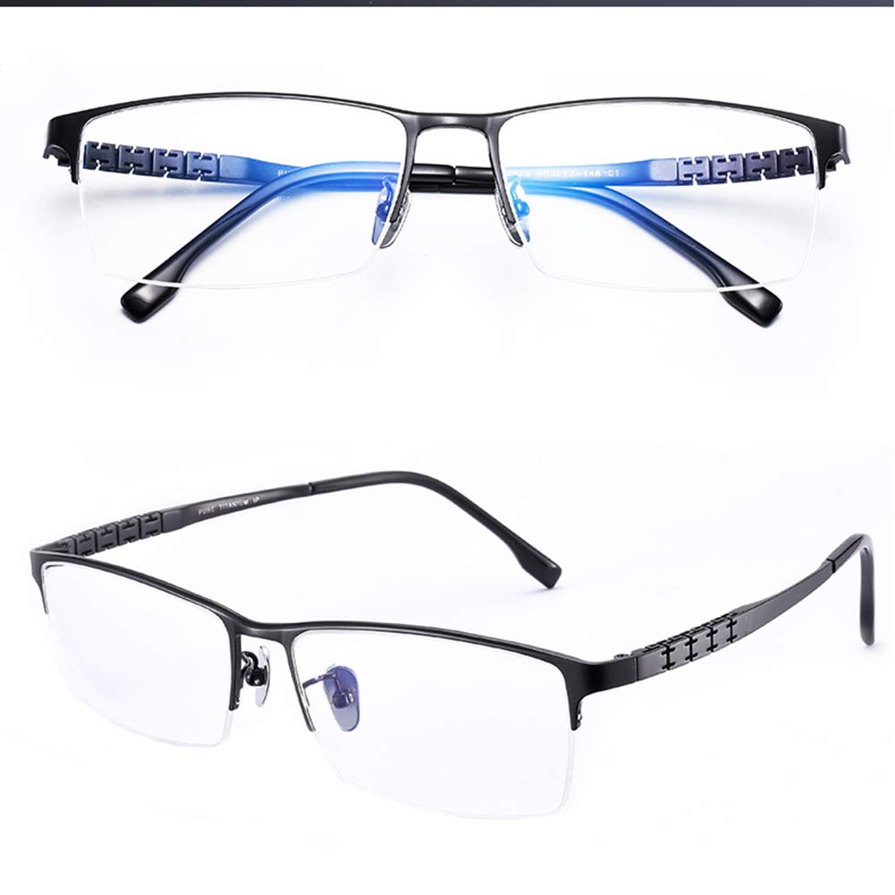 Progressive Multifocal Reading Glasses Titanium Half Frame Anti-Blue Light Computer Glasses for Men & Women - Black +3.0 | Reduce Eye Strain for Reading, Office Work & Screen Use