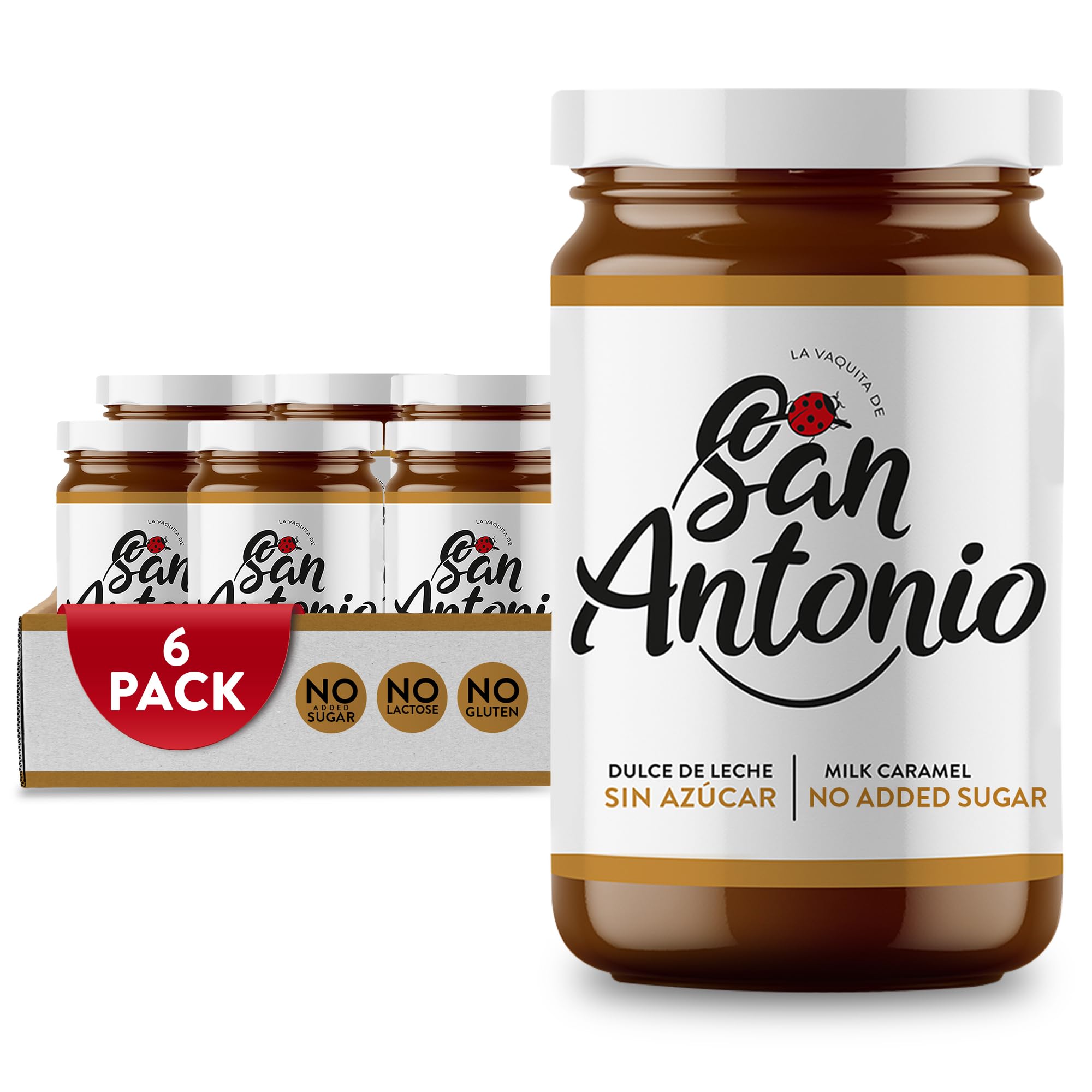 No Sugar Added San Antonio Dulce de Leche Classic Milk Caramel Spread - Gluten Free & Lactose Free Dessert Topping for Ice Cream, Cakes, Coffee, Pancakes & Fruit Dip - 15oz (Pack of 6) | Perfect for Baking, Breakfast & Sweet Treats
