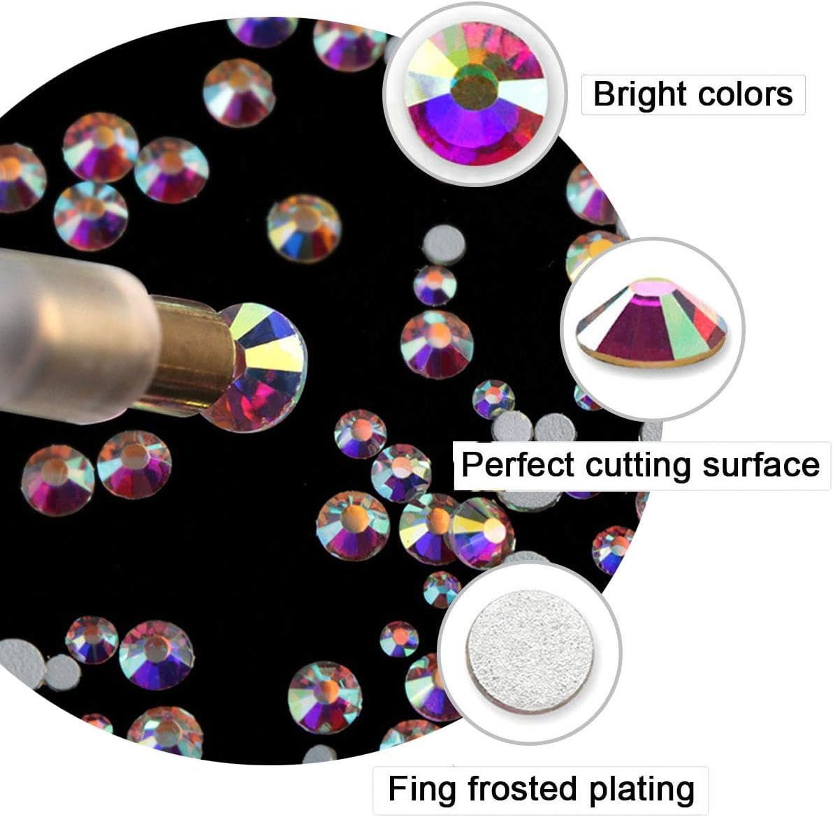 Gleevia 1440pcs Silver AB Round Diamond Glass Nail Rhinestones - Flatback Gems for Nail Art Decorations (Includes Rhinestone Pen & Tweezer) - Perfect for DIY Manicures, Wedding Nails, Salon Designs & Party Glam
